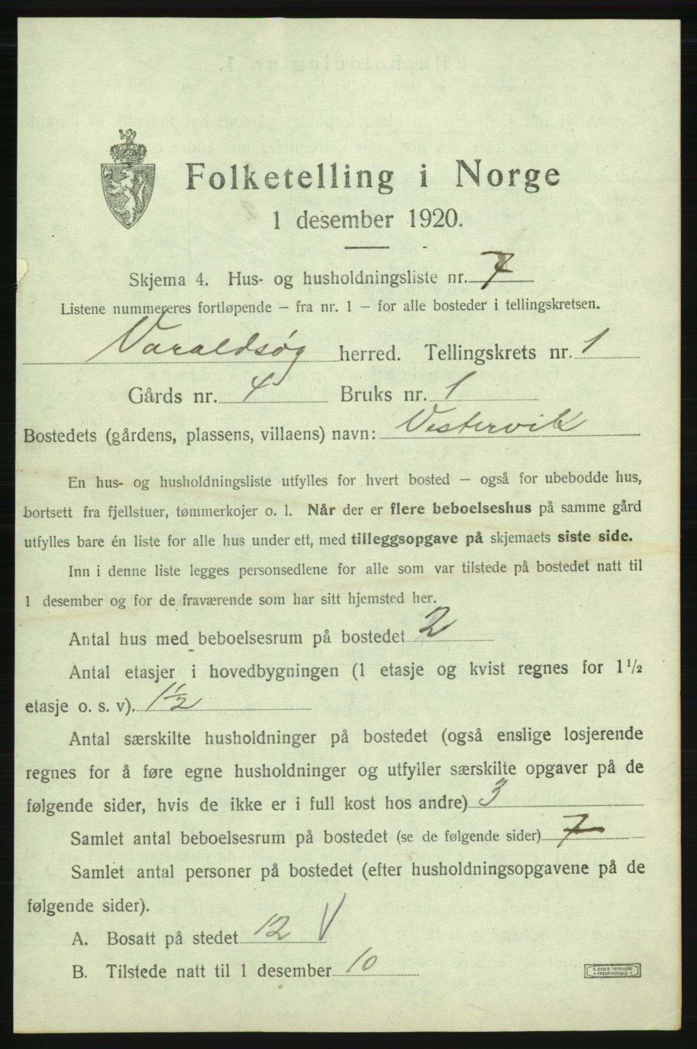 SAB, 1920 census for Varaldsøy, 1920, p. 46