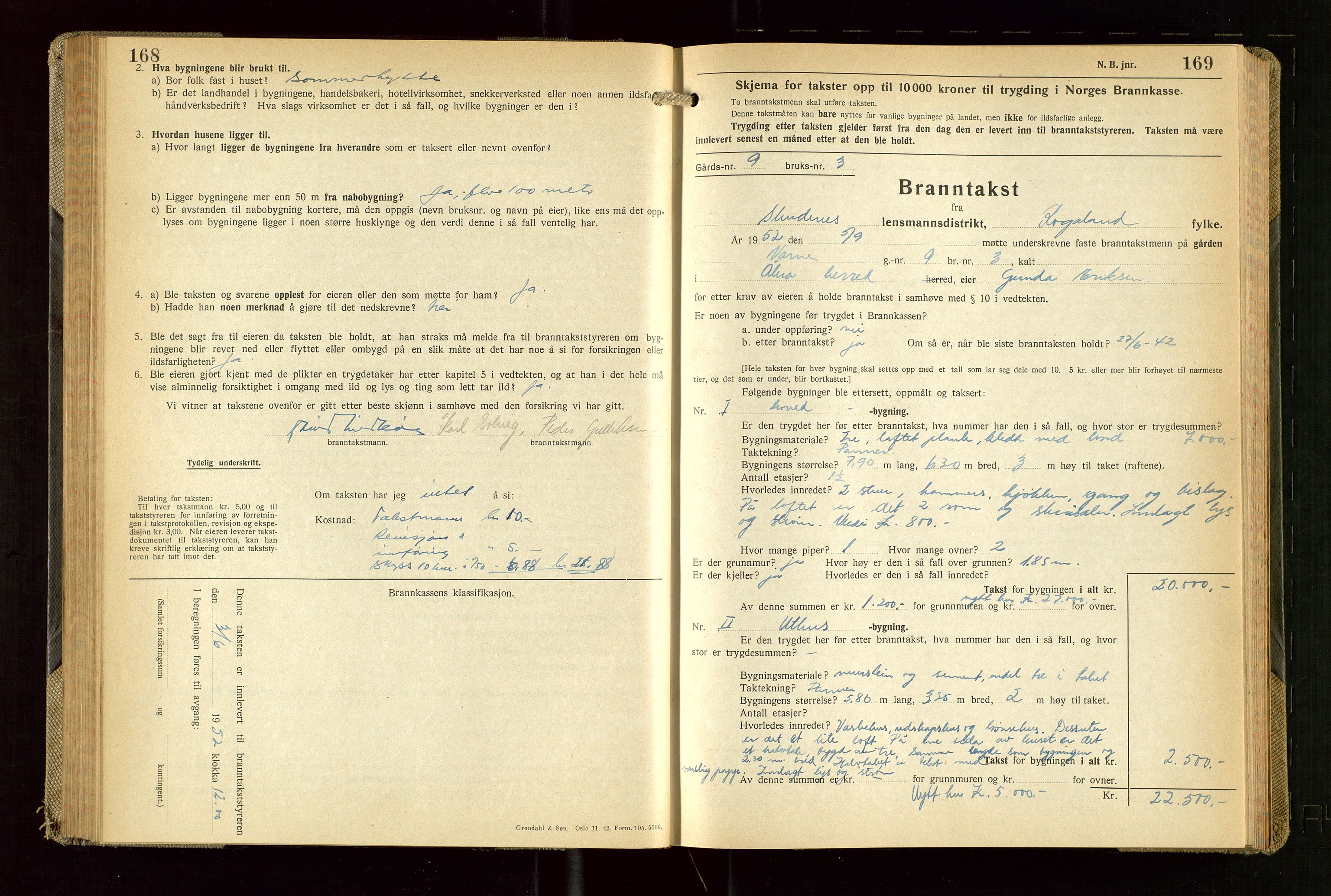 Skudenes lensmannskontor, AV/SAST-A-100444/Gob/L0003: "Brandtakstprotokoll", 1942-1954, p. 168-169