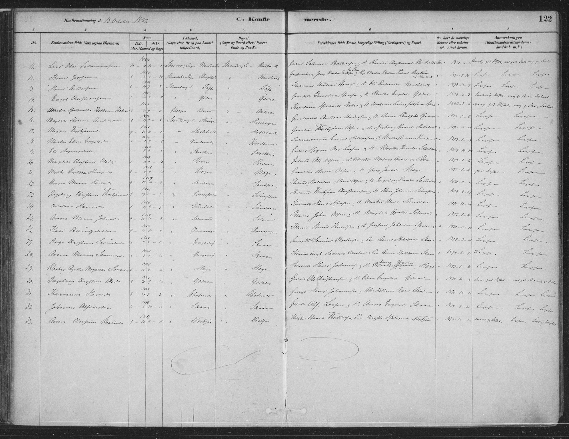 Fusa sokneprestembete, SAB/A-75401/H/Haa: Parish register (official) no. D 1, 1880-1938, p. 122