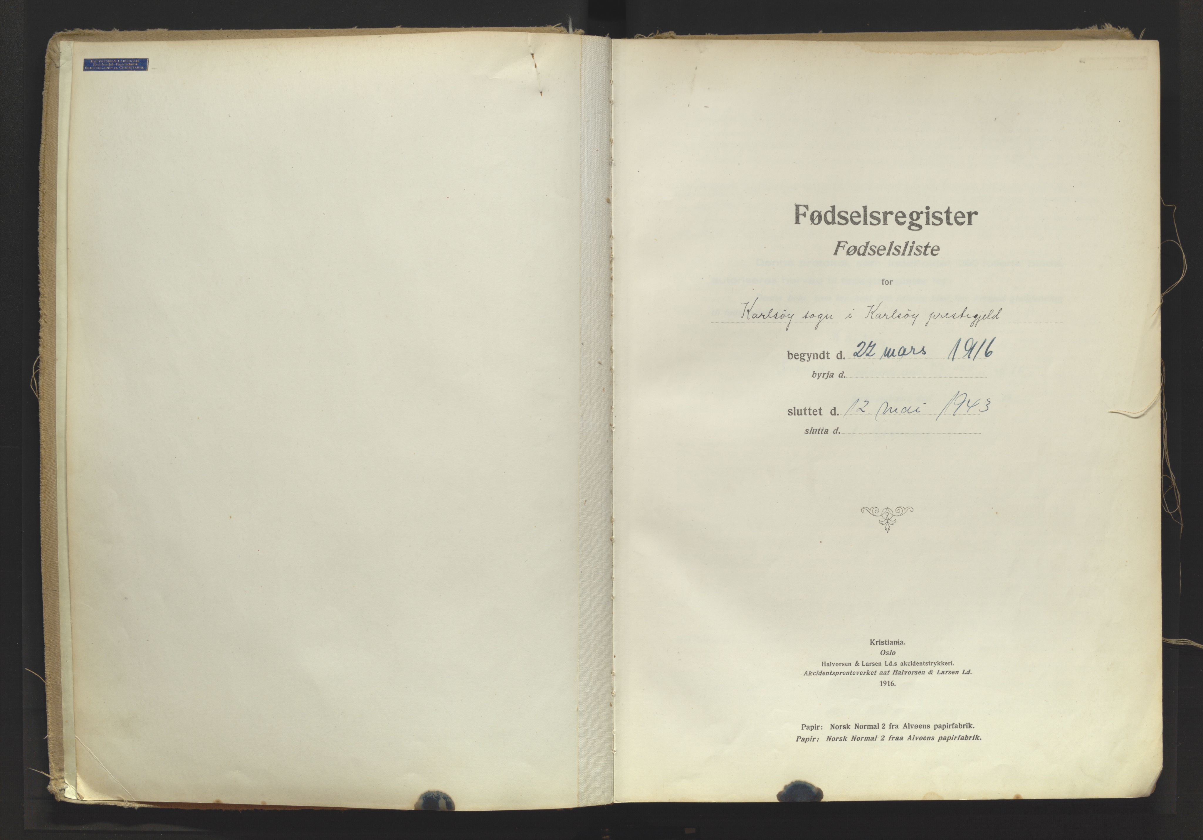 Karlsøy sokneprestembete, AV/SATØ-S-1299/I/Ic/L0064: Birth register no. 64, 1916-1943