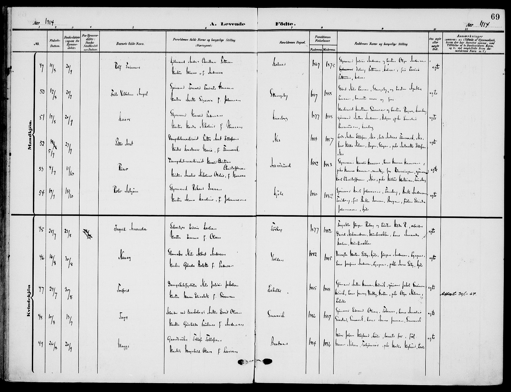 Nøtterøy kirkebøker, AV/SAKO-A-354/F/Fa/L0010: Parish register (official) no. I 10, 1908-1919, p. 69