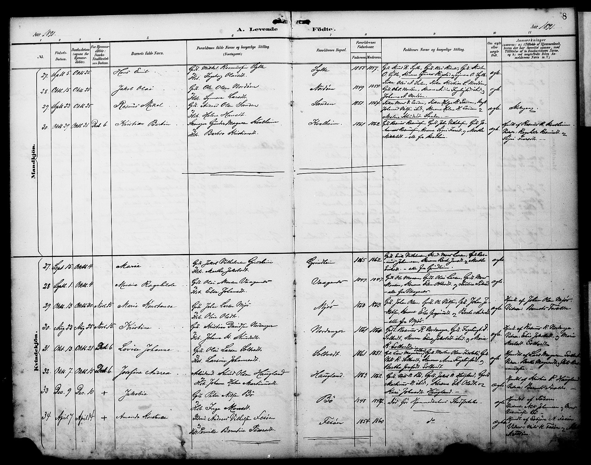 Manger sokneprestembete, SAB/A-76801/H/Haa: Parish register (official) no. C 2, 1891-1902, p. 8