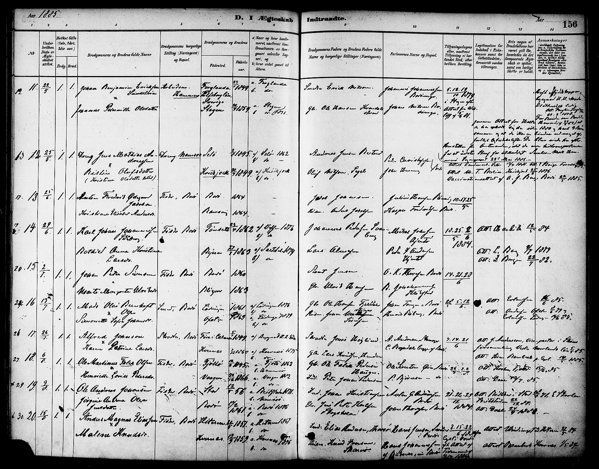 Ministerialprotokoller, klokkerbøker og fødselsregistre - Nordland, SAT/A-1459/801/L0030: Parish register (copy) no. 801C05, 1879-1887, p. 156