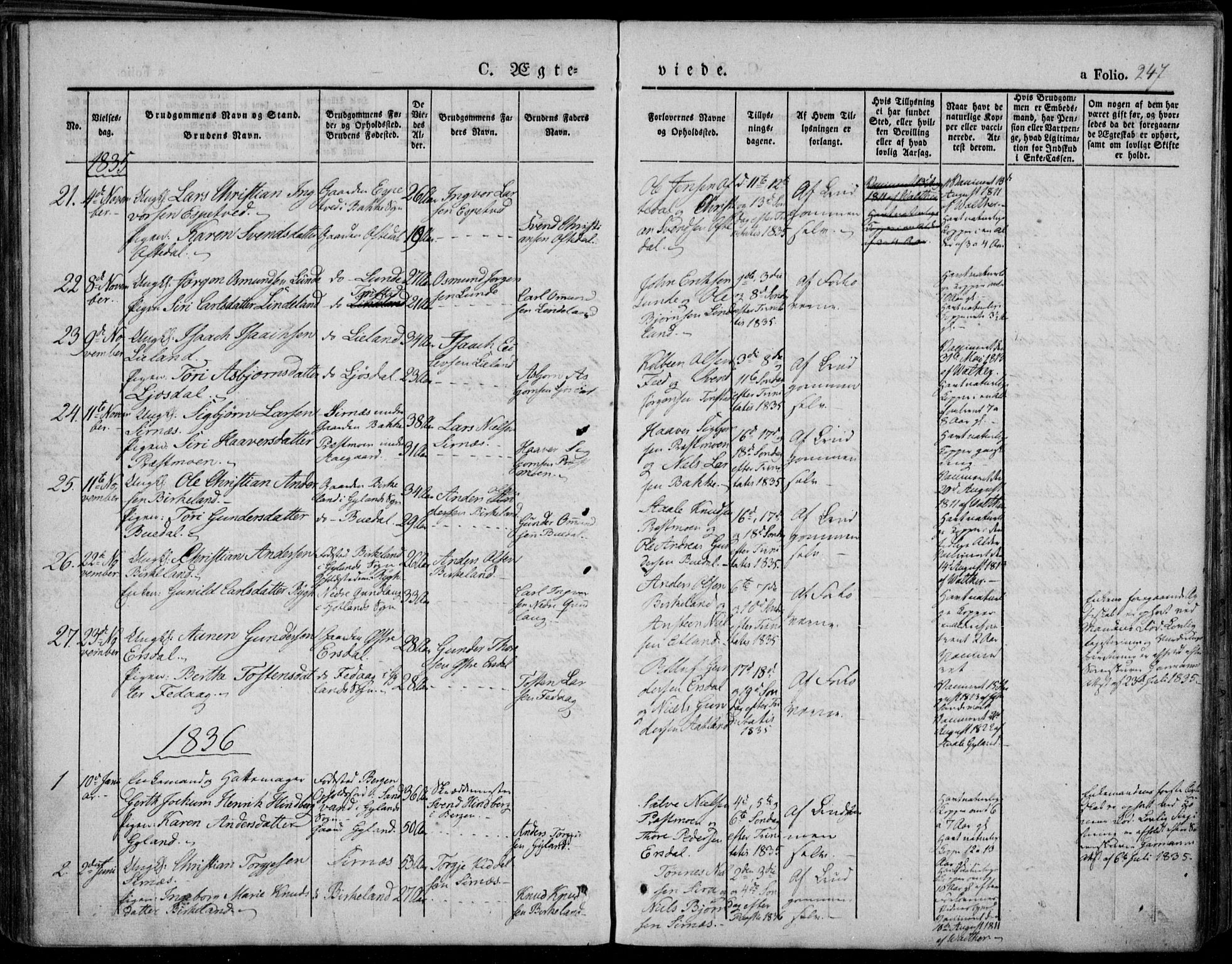 Bakke sokneprestkontor, SAK/1111-0002/F/Fa/Faa/L0004: Parish register (official) no. A 4, 1834-1846, p. 247