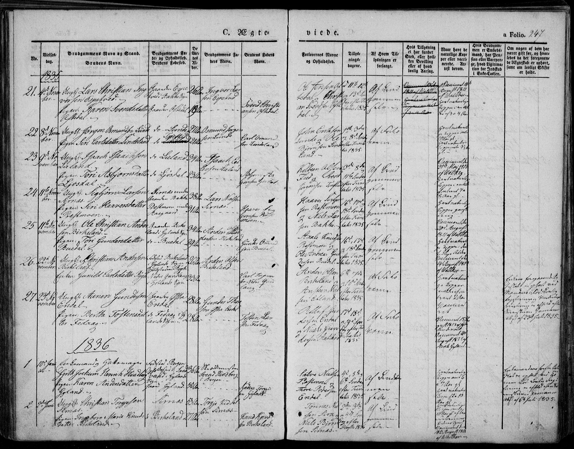 Bakke sokneprestkontor, AV/SAK-1111-0002/F/Fa/Faa/L0004: Parish register (official) no. A 4, 1834-1846, p. 247