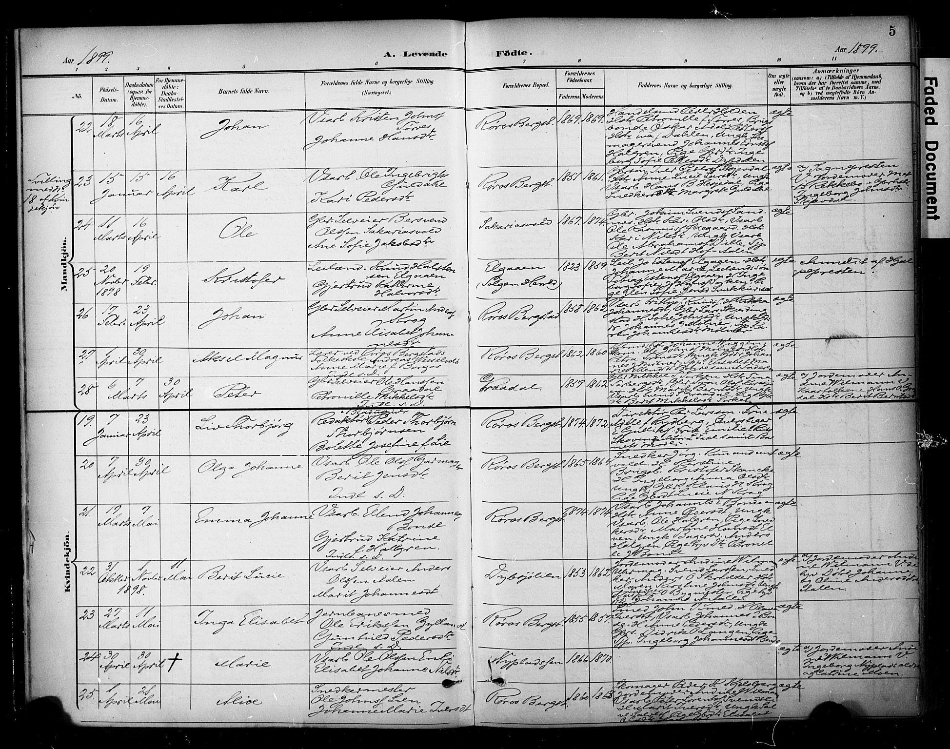 Ministerialprotokoller, klokkerbøker og fødselsregistre - Sør-Trøndelag, AV/SAT-A-1456/681/L0936: Parish register (official) no. 681A14, 1899-1908, p. 5