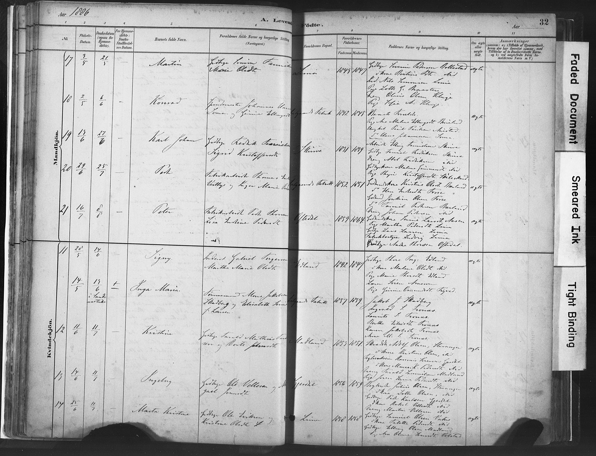 Lye sokneprestkontor, AV/SAST-A-101794/001/30BA/L0010: Parish register (official) no. A 10, 1881-1896, p. 32