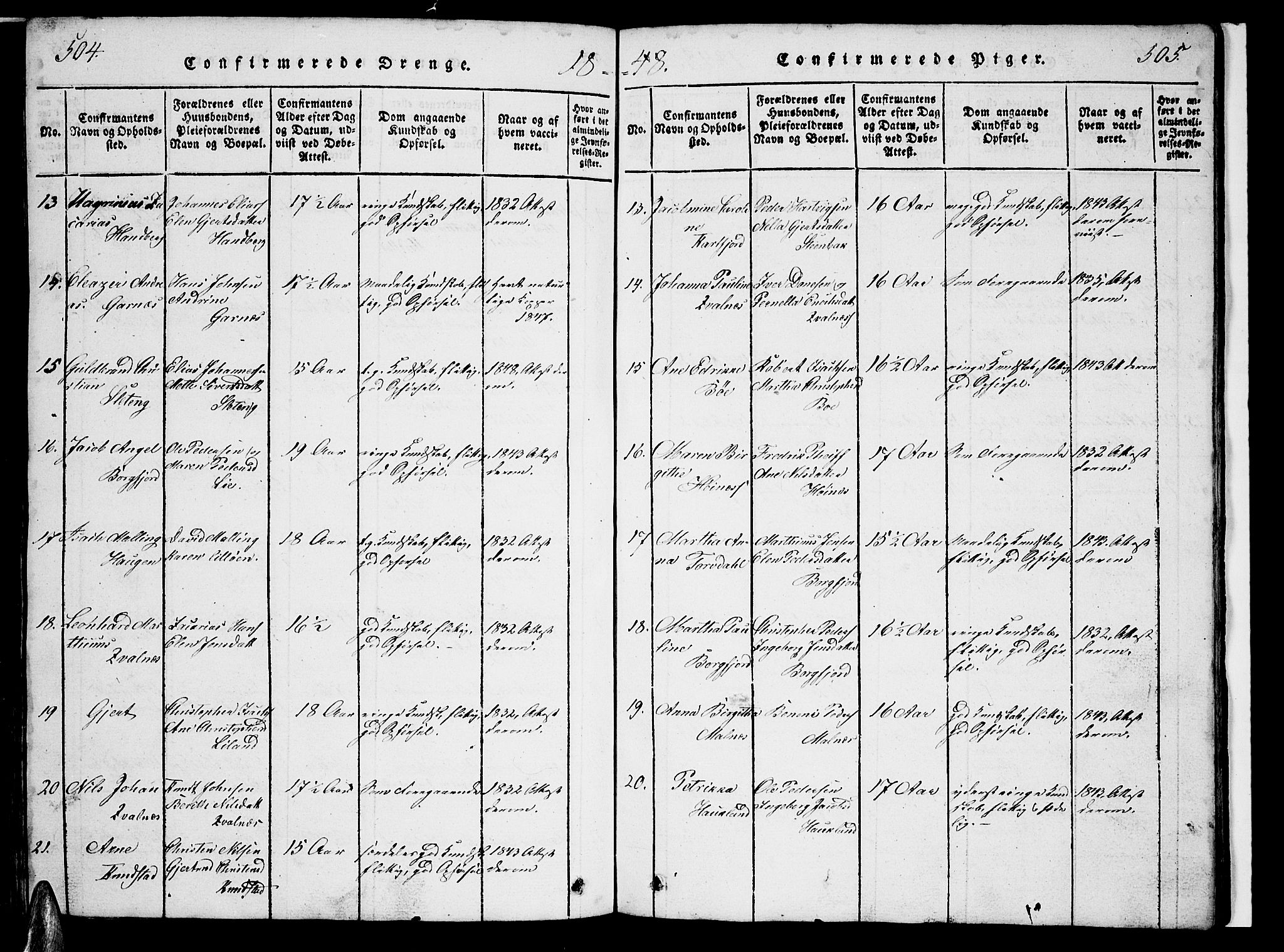 Ministerialprotokoller, klokkerbøker og fødselsregistre - Nordland, AV/SAT-A-1459/880/L1139: Parish register (copy) no. 880C01, 1836-1857, p. 504-505