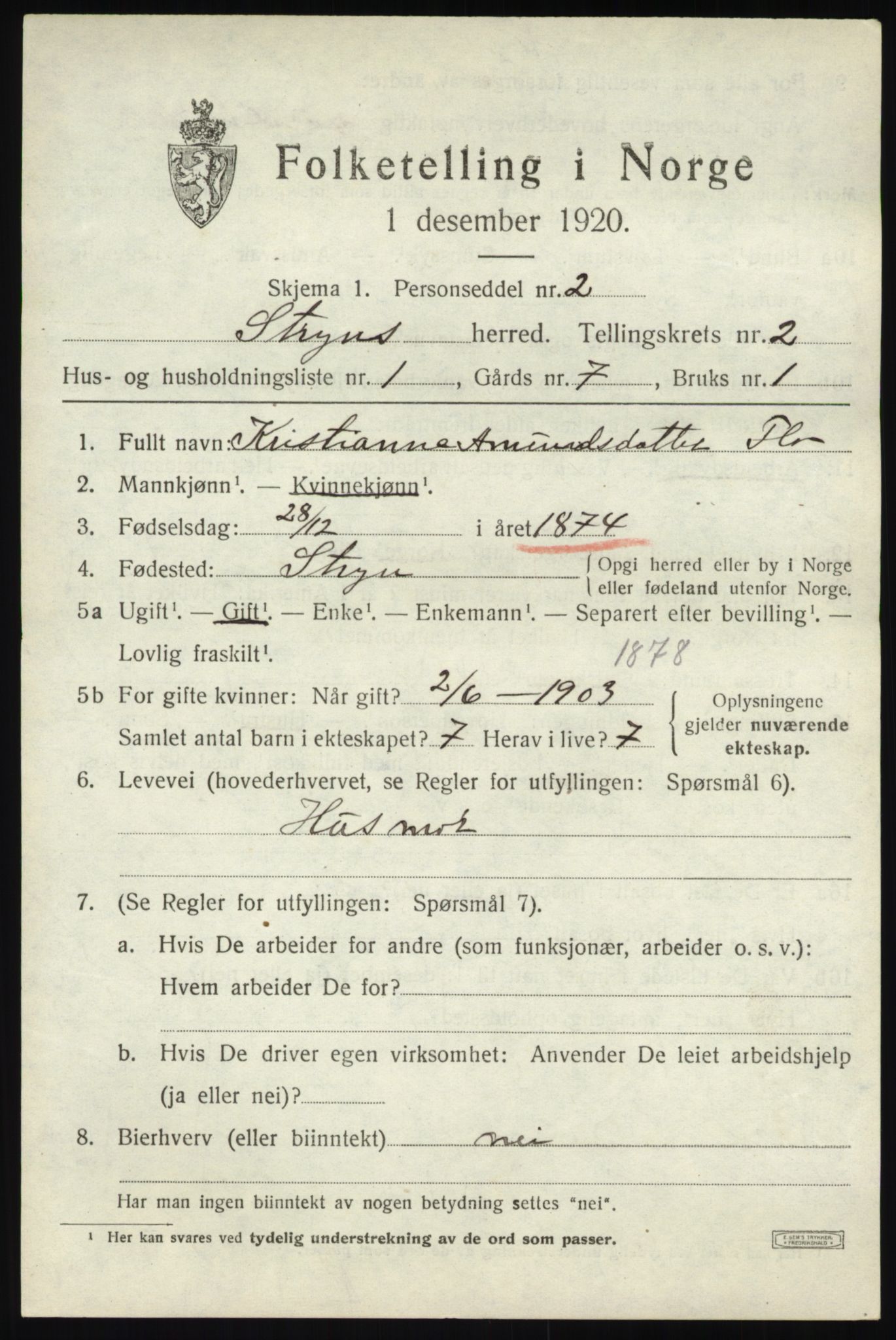 SAB, 1920 census for Stryn, 1920, p. 1076