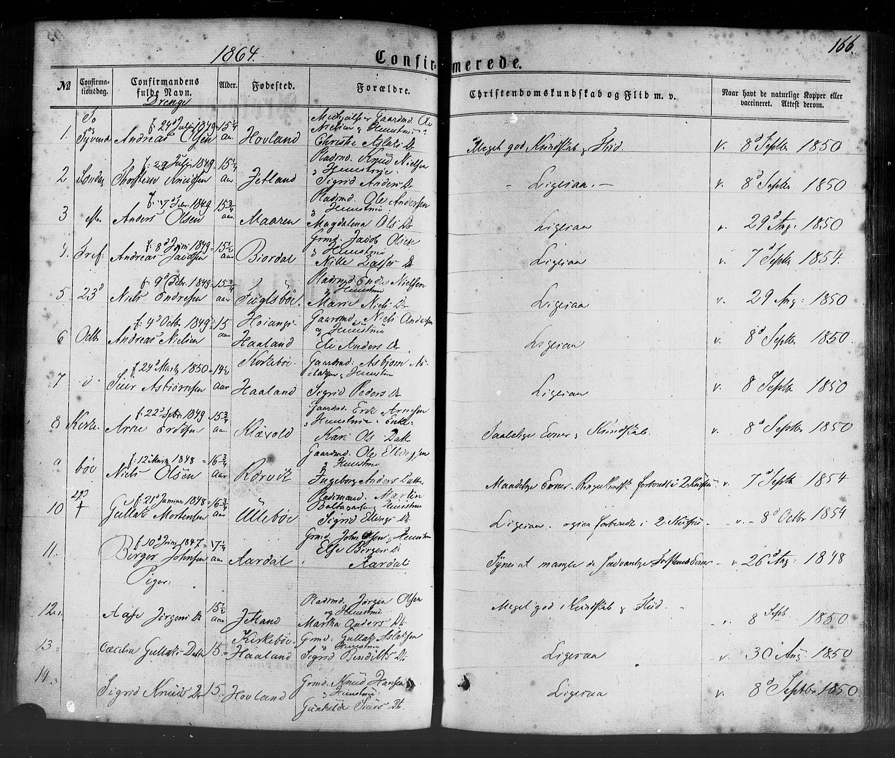 Lavik sokneprestembete, SAB/A-80901: Parish register (official) no. A 4, 1864-1881, p. 166