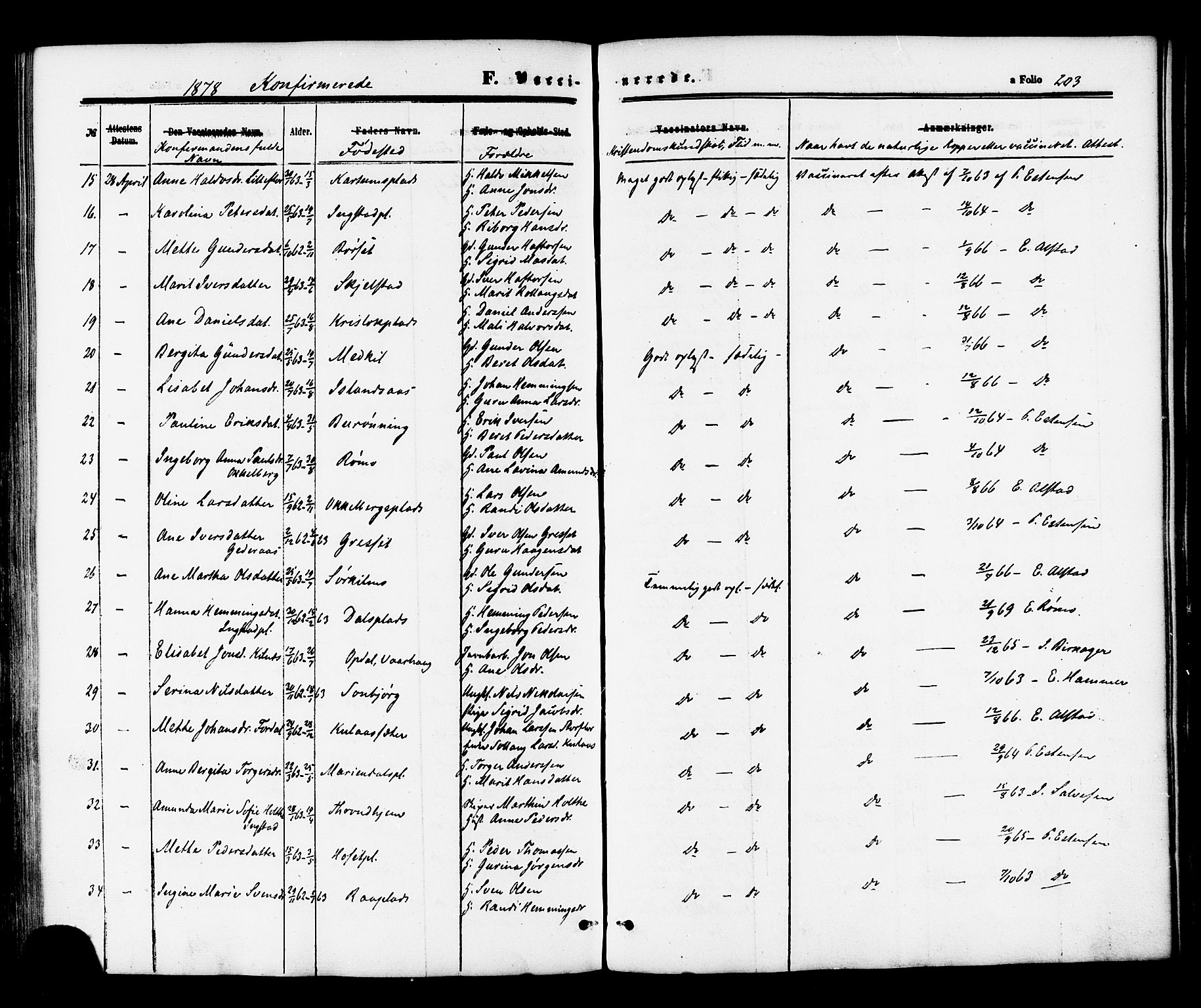 Ministerialprotokoller, klokkerbøker og fødselsregistre - Nord-Trøndelag, SAT/A-1458/703/L0029: Parish register (official) no. 703A02, 1863-1879, p. 203