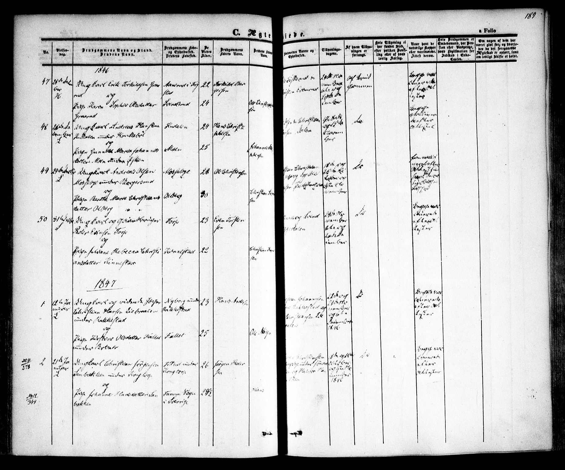 Høland prestekontor Kirkebøker, AV/SAO-A-10346a/F/Fa/L0009: Parish register (official) no. I 9, 1846-1853, p. 189