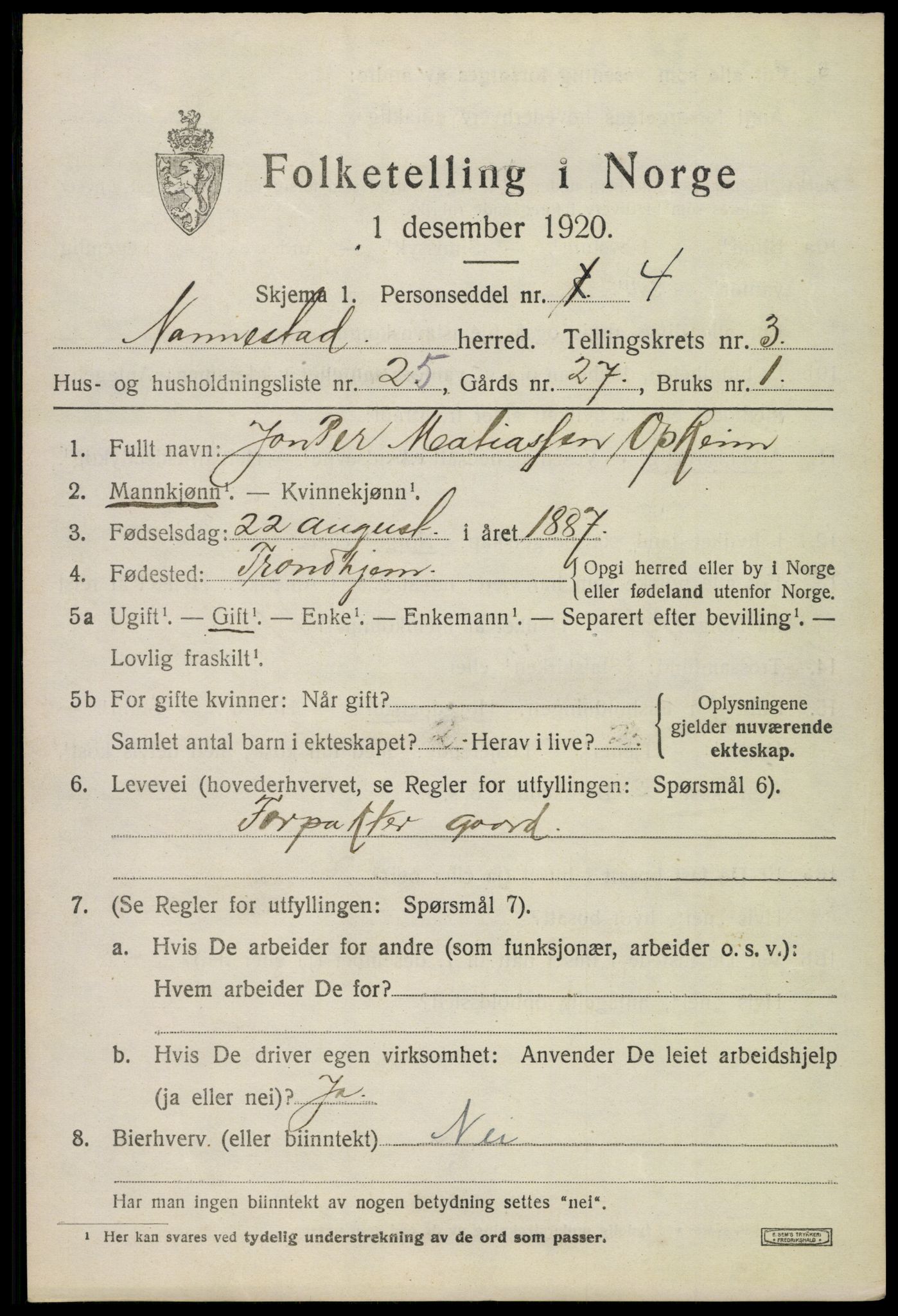 SAO, 1920 census for Nannestad, 1920, p. 3921