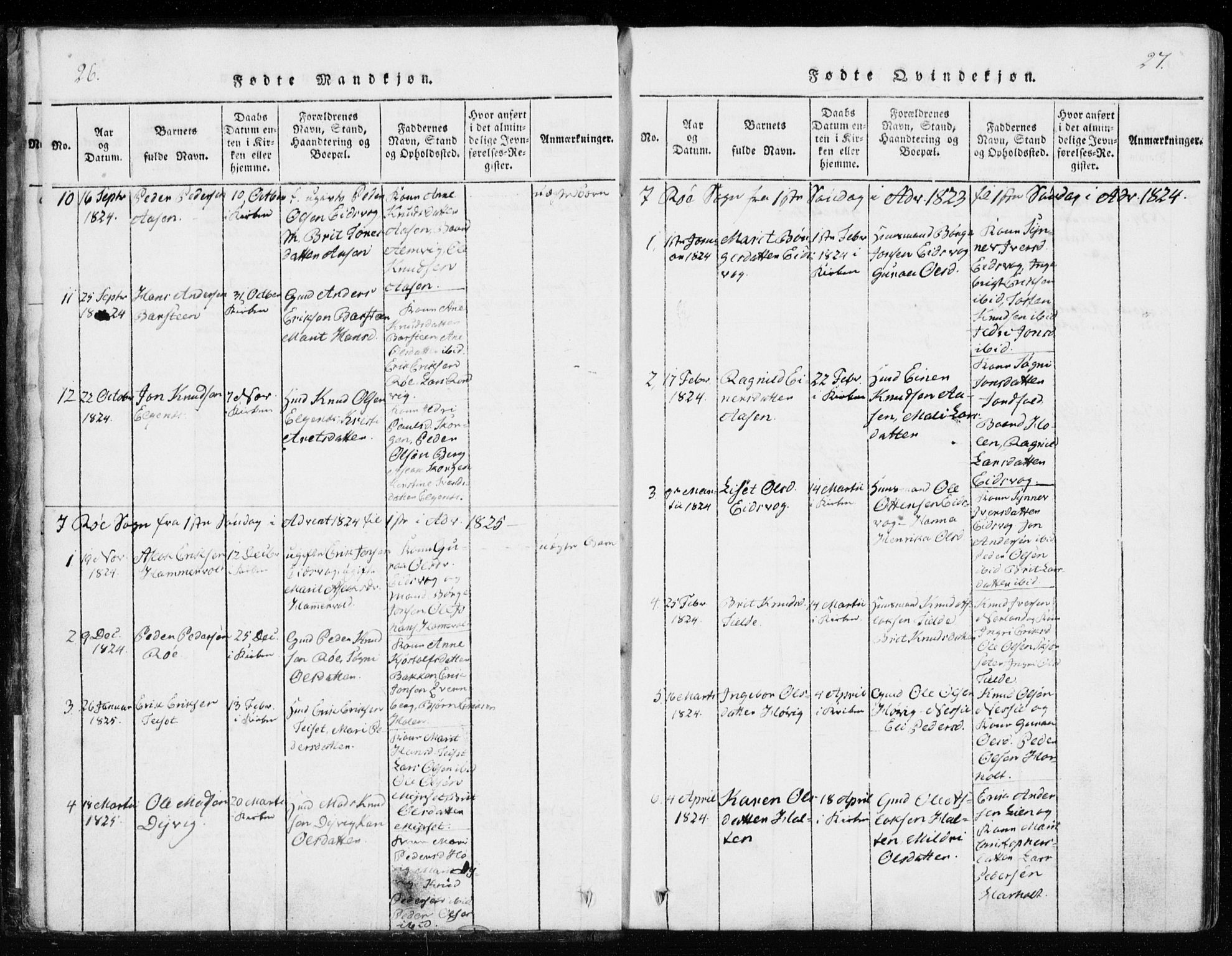 Ministerialprotokoller, klokkerbøker og fødselsregistre - Møre og Romsdal, SAT/A-1454/551/L0623: Parish register (official) no. 551A03, 1818-1831, p. 26-27