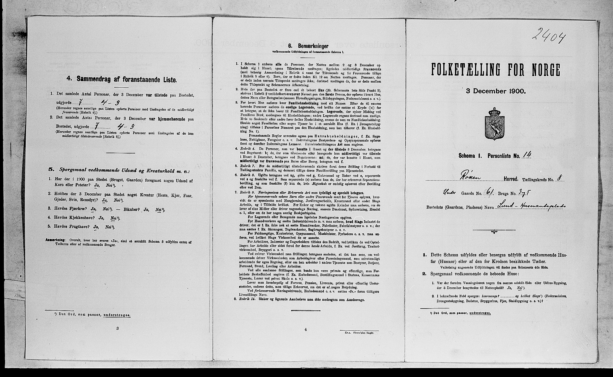 RA, 1900 census for Røyken, 1900, p. 1284