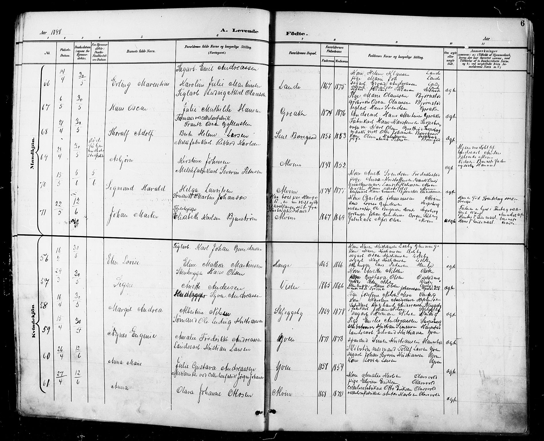 Tune prestekontor Kirkebøker, AV/SAO-A-2007/F/Fa/L0019: Parish register (official) no. 19, 1898-1904, p. 6