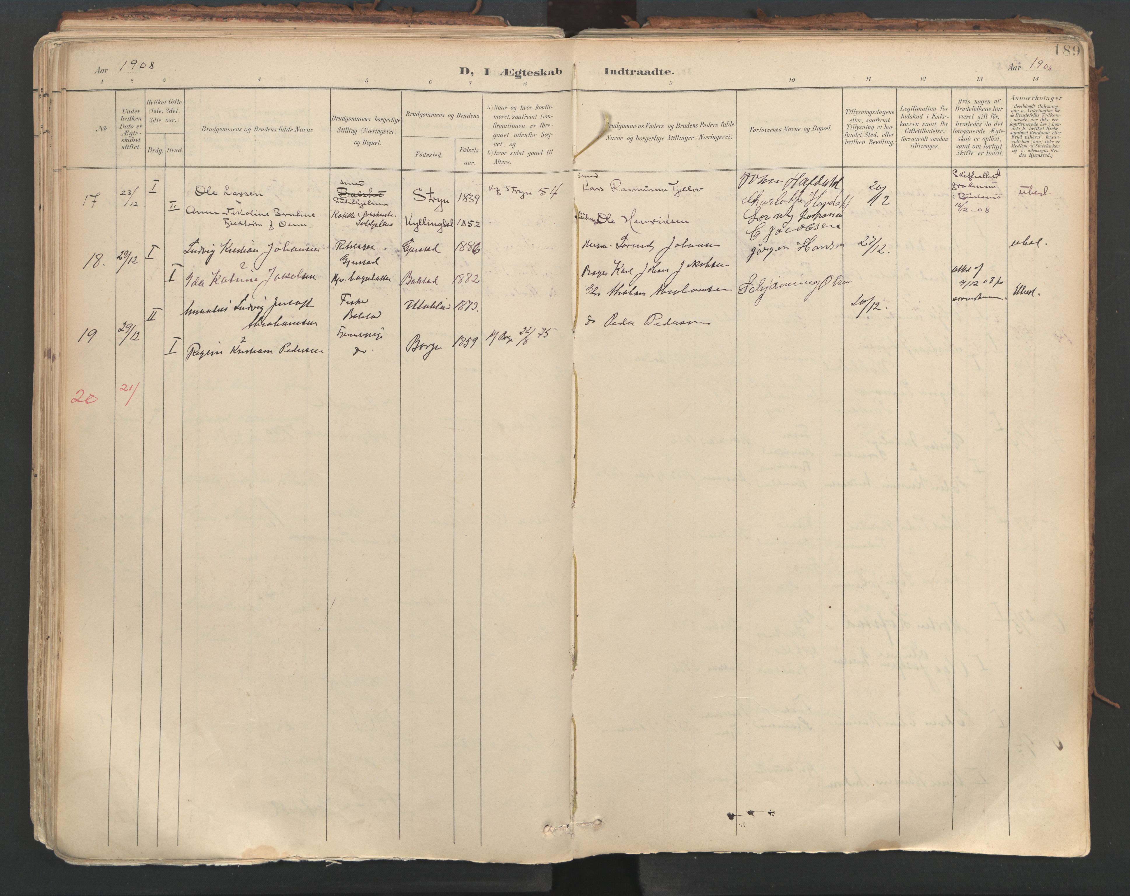 Ministerialprotokoller, klokkerbøker og fødselsregistre - Nordland, AV/SAT-A-1459/881/L1154: Parish register (official) no. 881A07, 1907-1918, p. 189