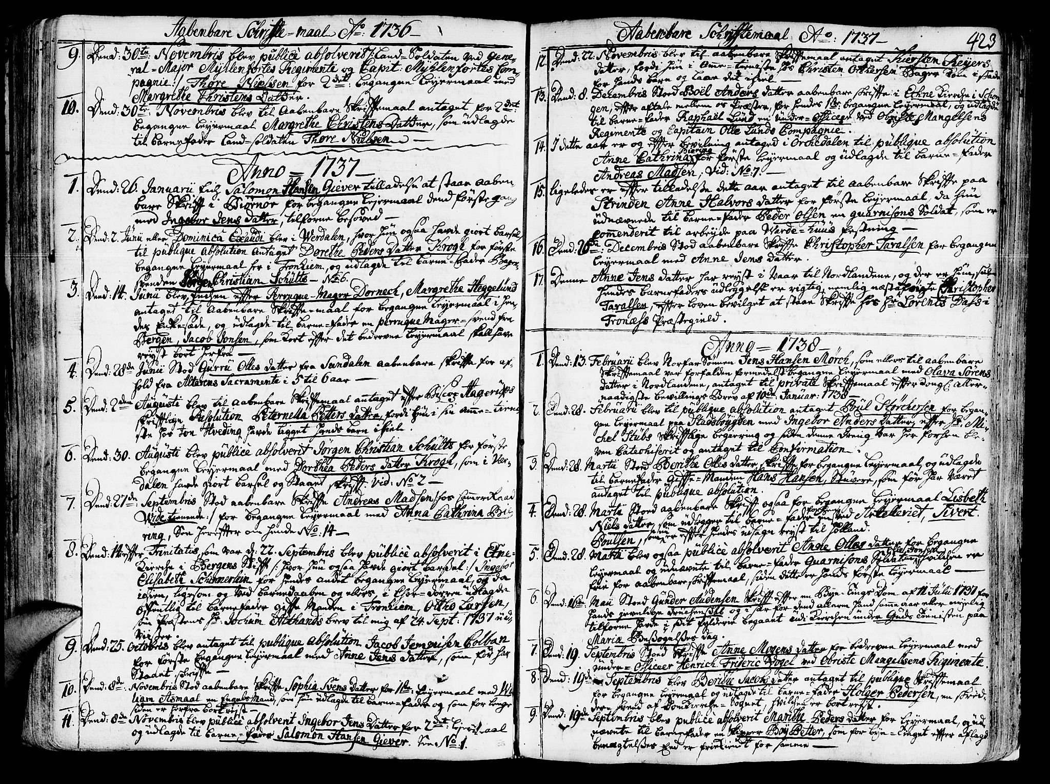 Ministerialprotokoller, klokkerbøker og fødselsregistre - Sør-Trøndelag, SAT/A-1456/602/L0103: Parish register (official) no. 602A01, 1732-1774, p. 423