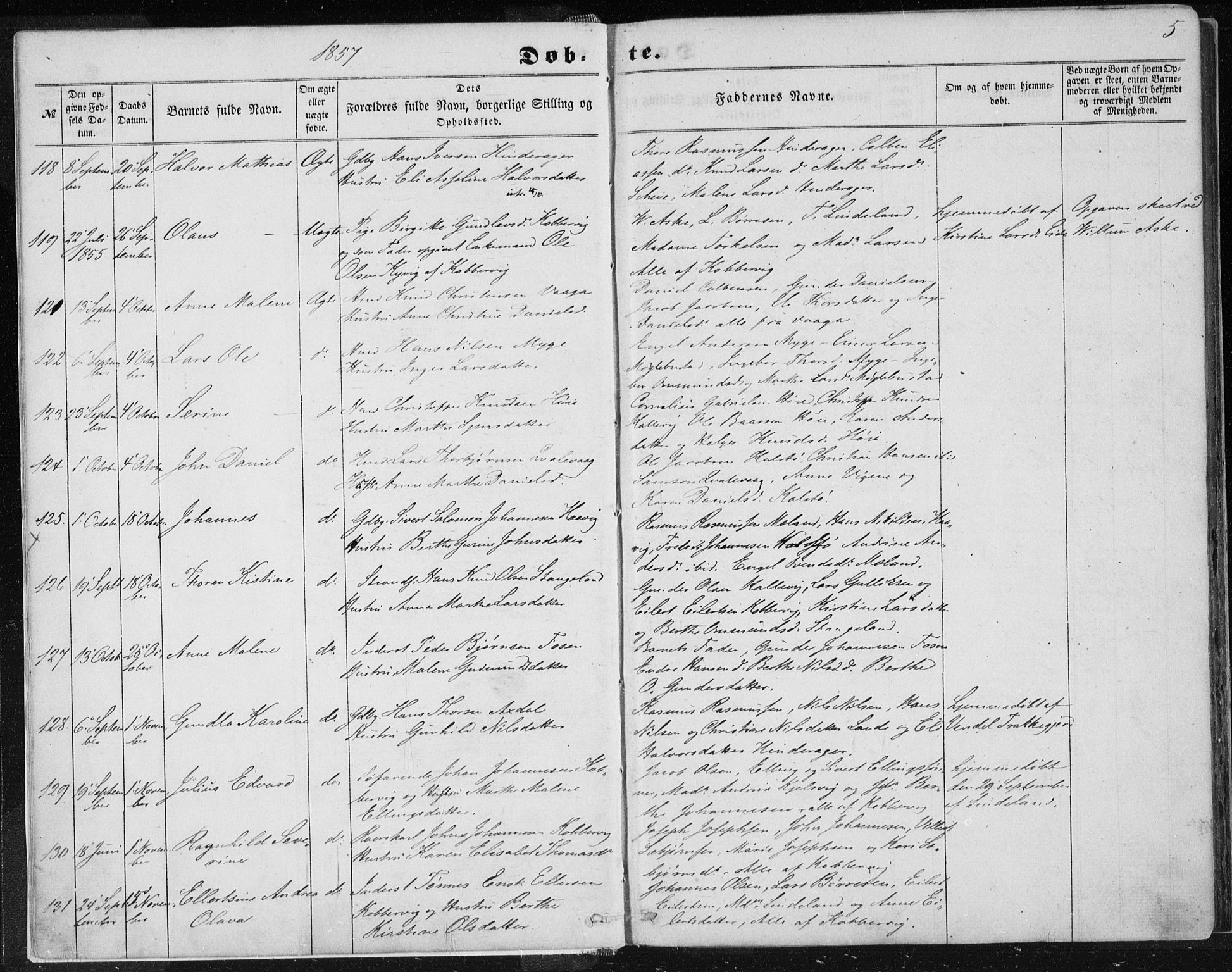 Avaldsnes sokneprestkontor, AV/SAST-A -101851/H/Ha/Haa/L0010: Parish register (official) no. A 10, 1857-1876, p. 5