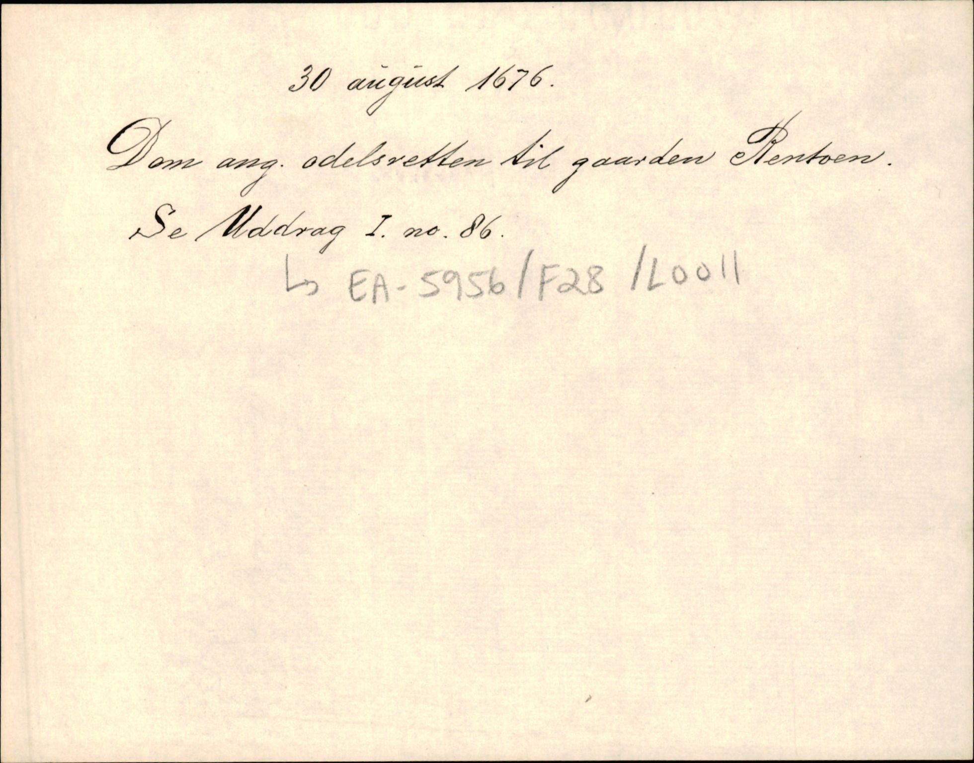 Riksarkivets diplomsamling, AV/RA-EA-5965/F35/F35d/L0005: Innlånte diplomer, seddelregister, 1661-1690, p. 337