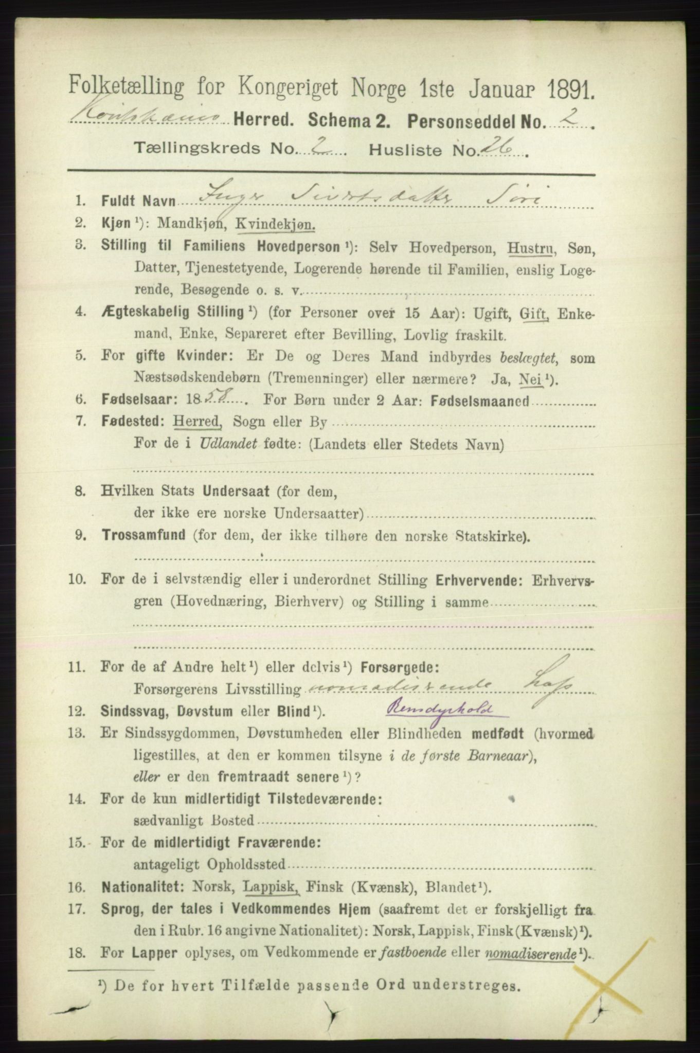 RA, 1891 census for 2011 Kautokeino, 1891, p. 453