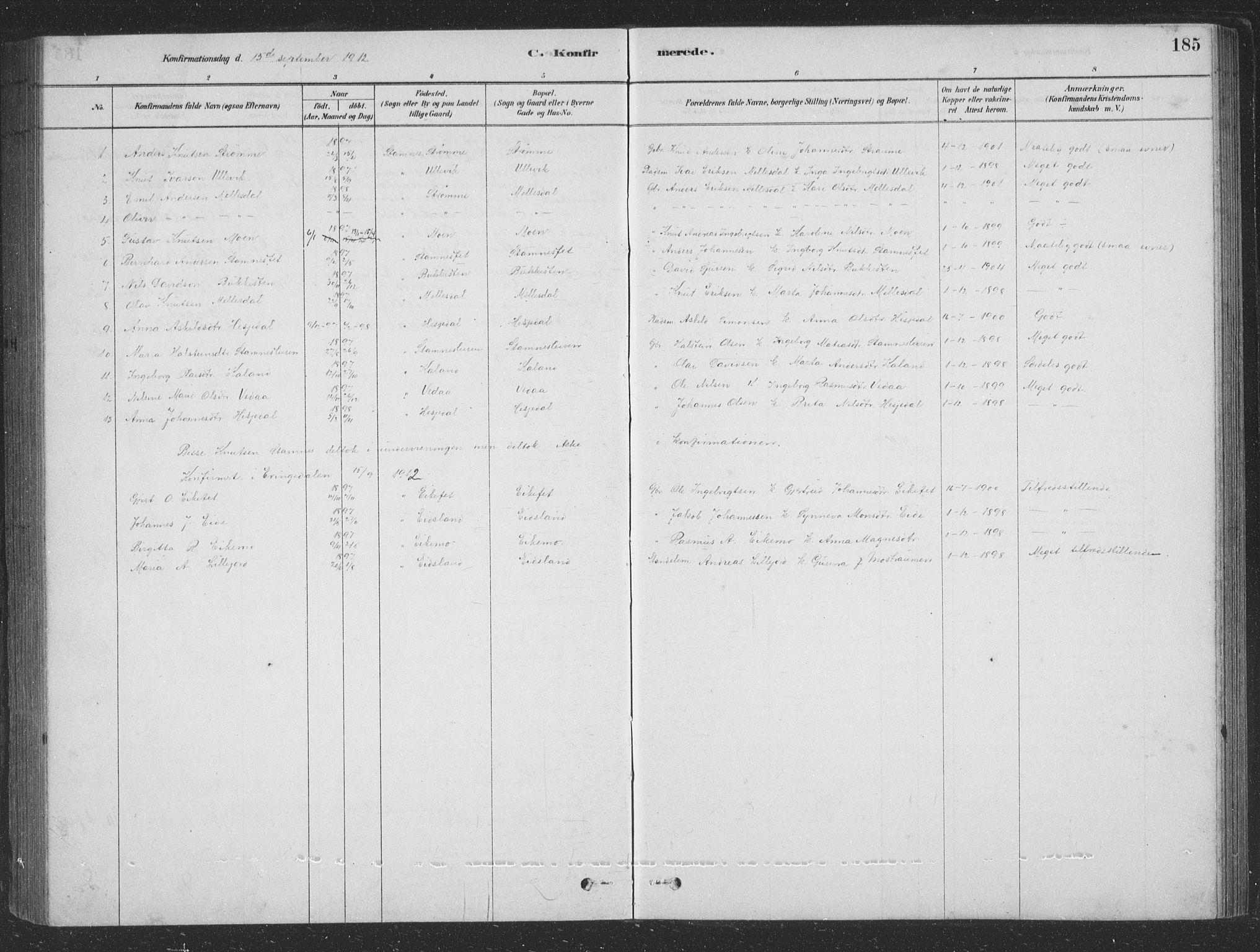 Vaksdal Sokneprestembete, SAB/A-78901/H/Hab: Parish register (copy) no. D 1, 1878-1939, p. 185