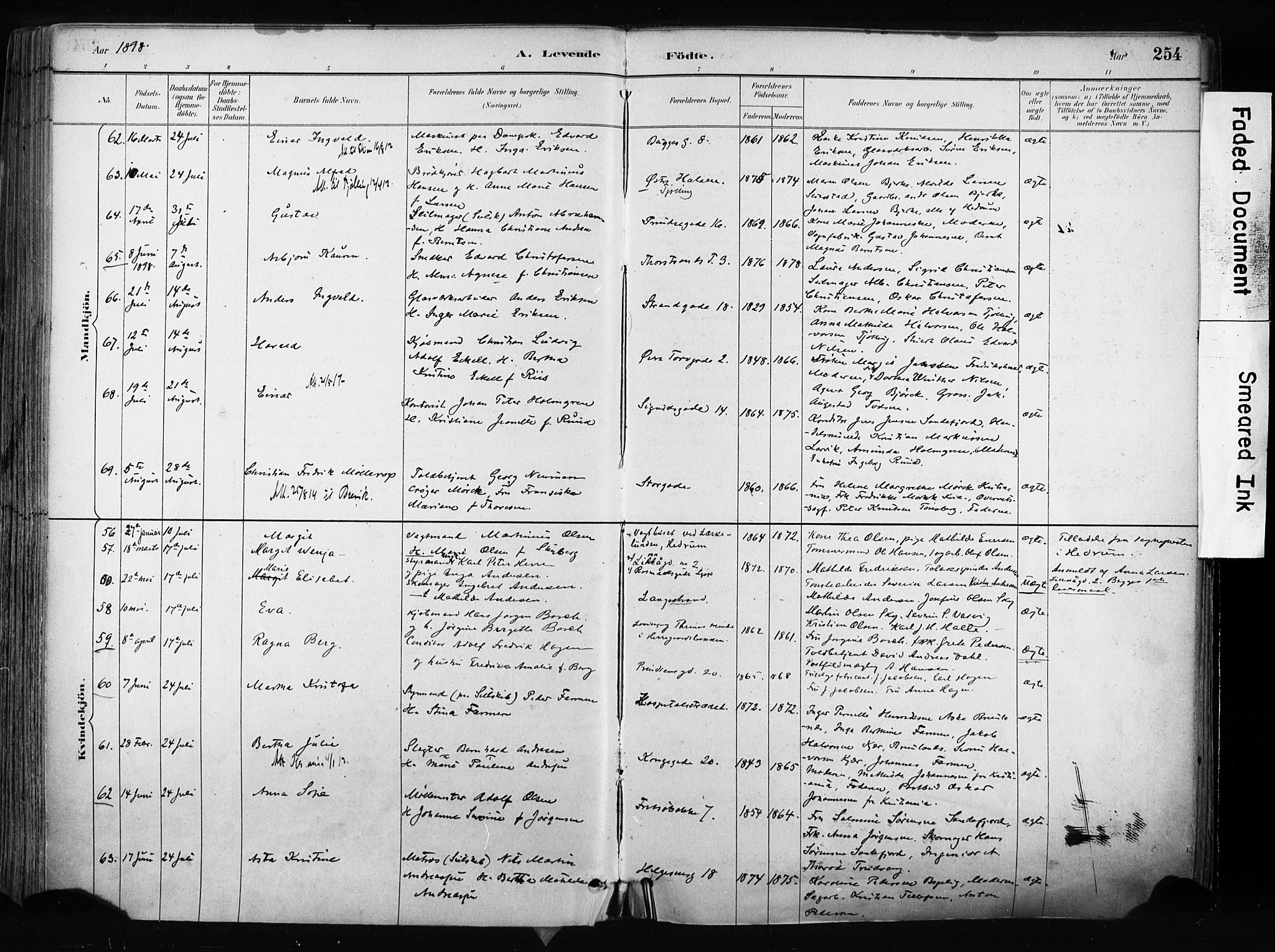 Larvik kirkebøker, SAKO/A-352/F/Fa/L0009: Parish register (official) no. I 9, 1884-1904, p. 254