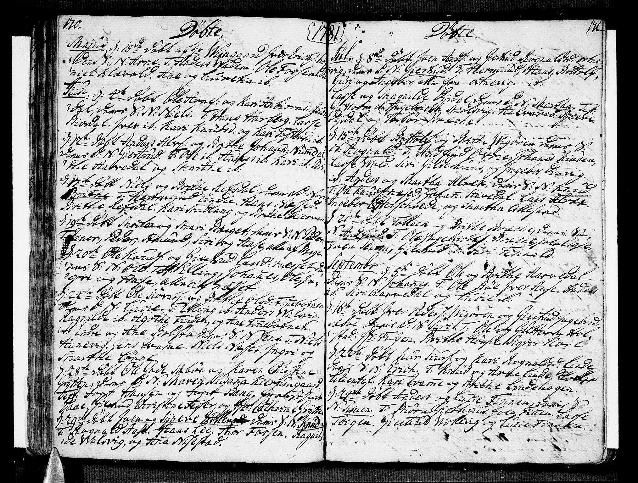 Vik sokneprestembete, SAB/A-81501: Parish register (official) no. A 4, 1772-1783, p. 170-171