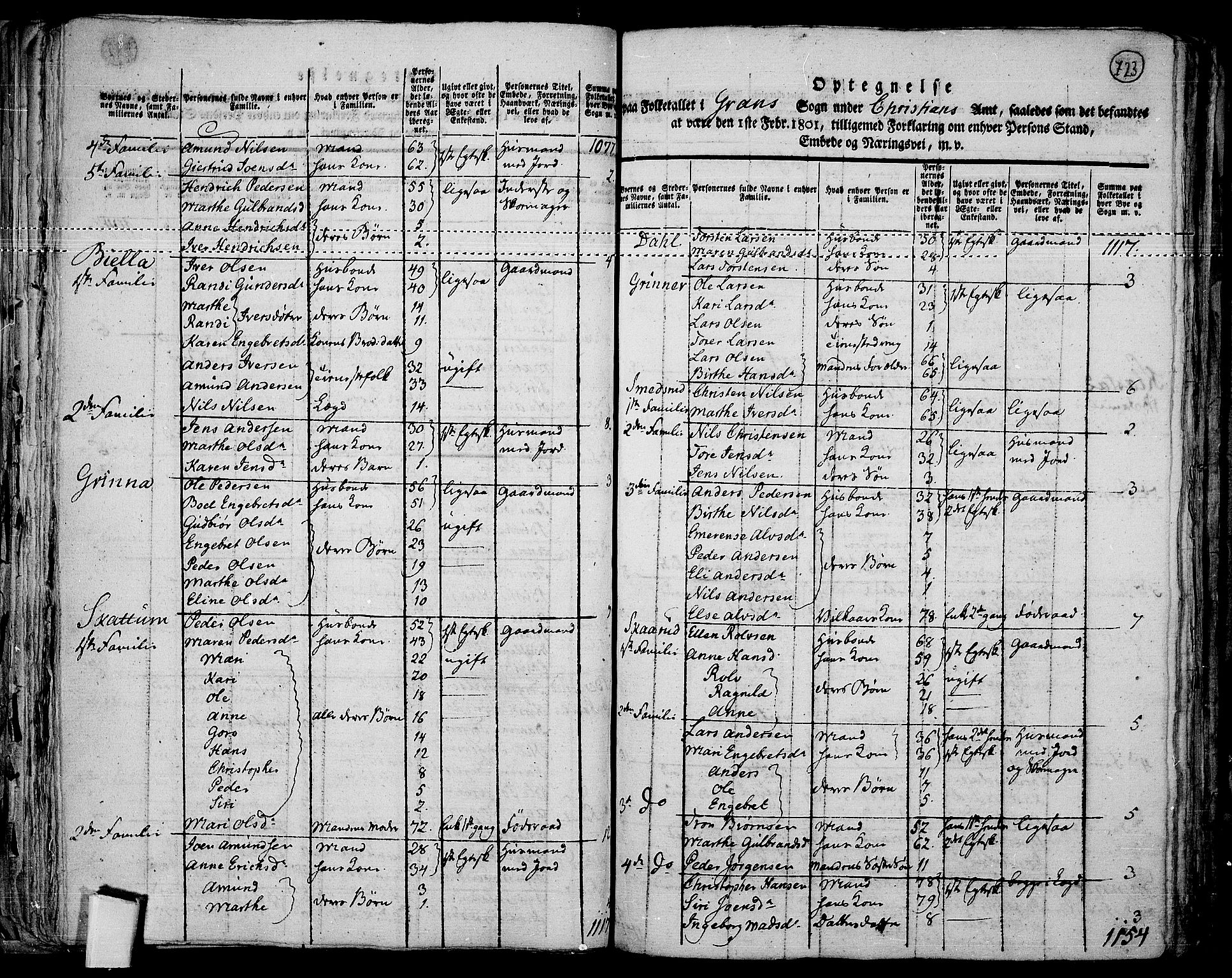 RA, 1801 census for 0534P Gran, 1801, p. 722b-723a