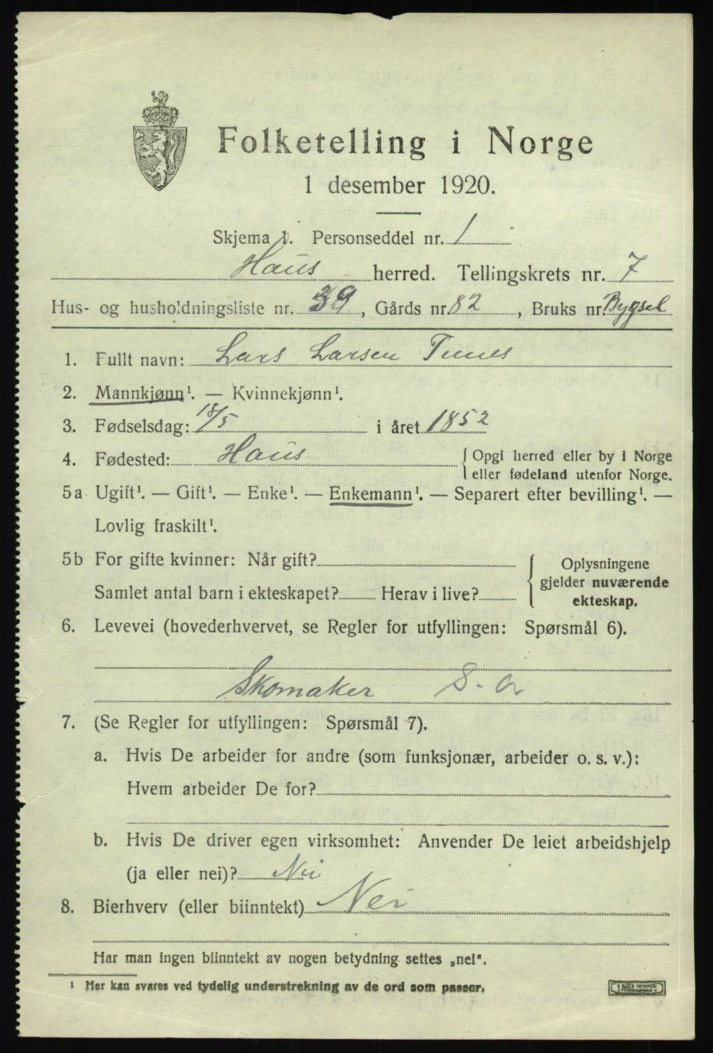 SAB, 1920 census for Haus, 1920, p. 4677