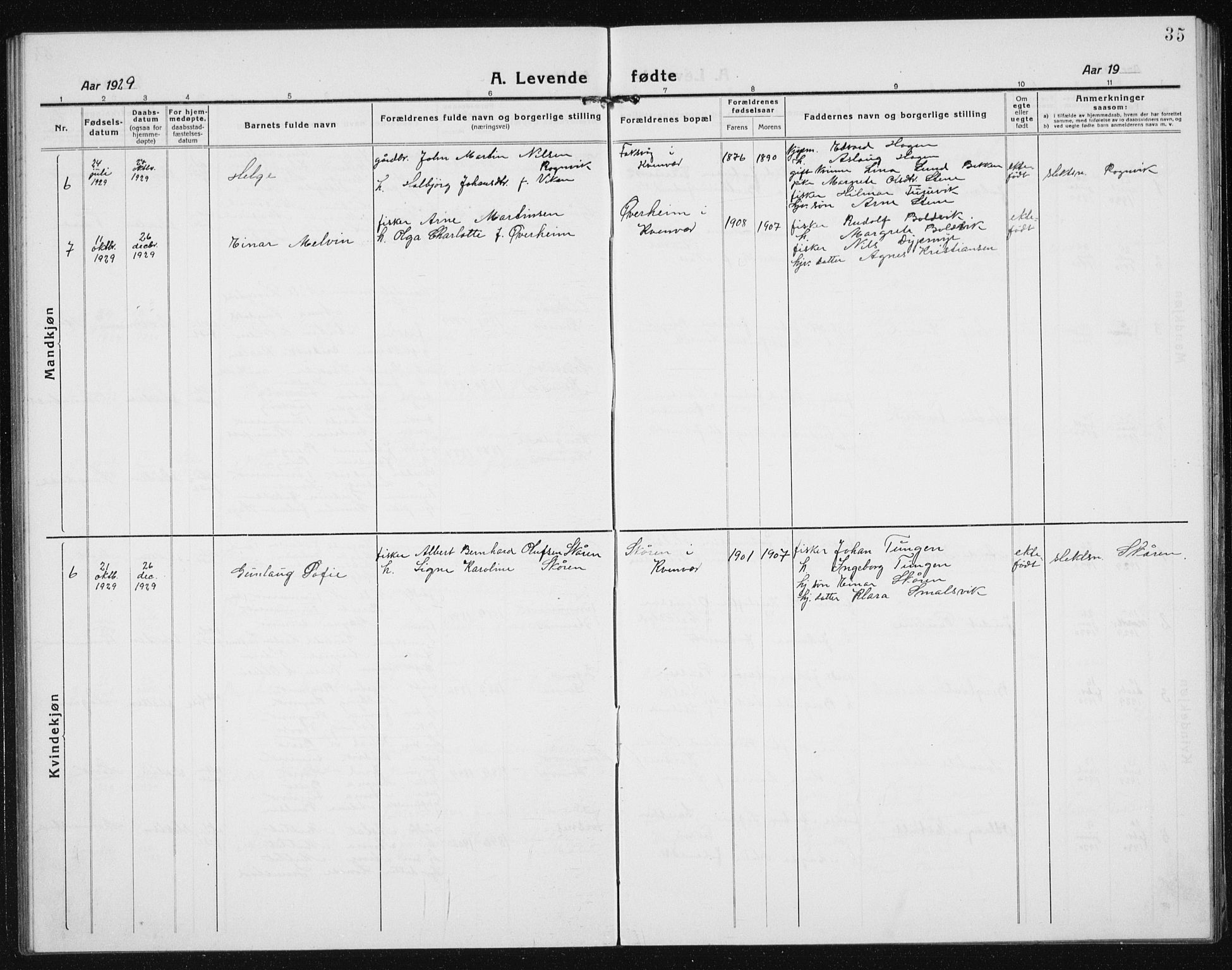 Ministerialprotokoller, klokkerbøker og fødselsregistre - Sør-Trøndelag, SAT/A-1456/635/L0554: Parish register (copy) no. 635C02, 1919-1942, p. 35