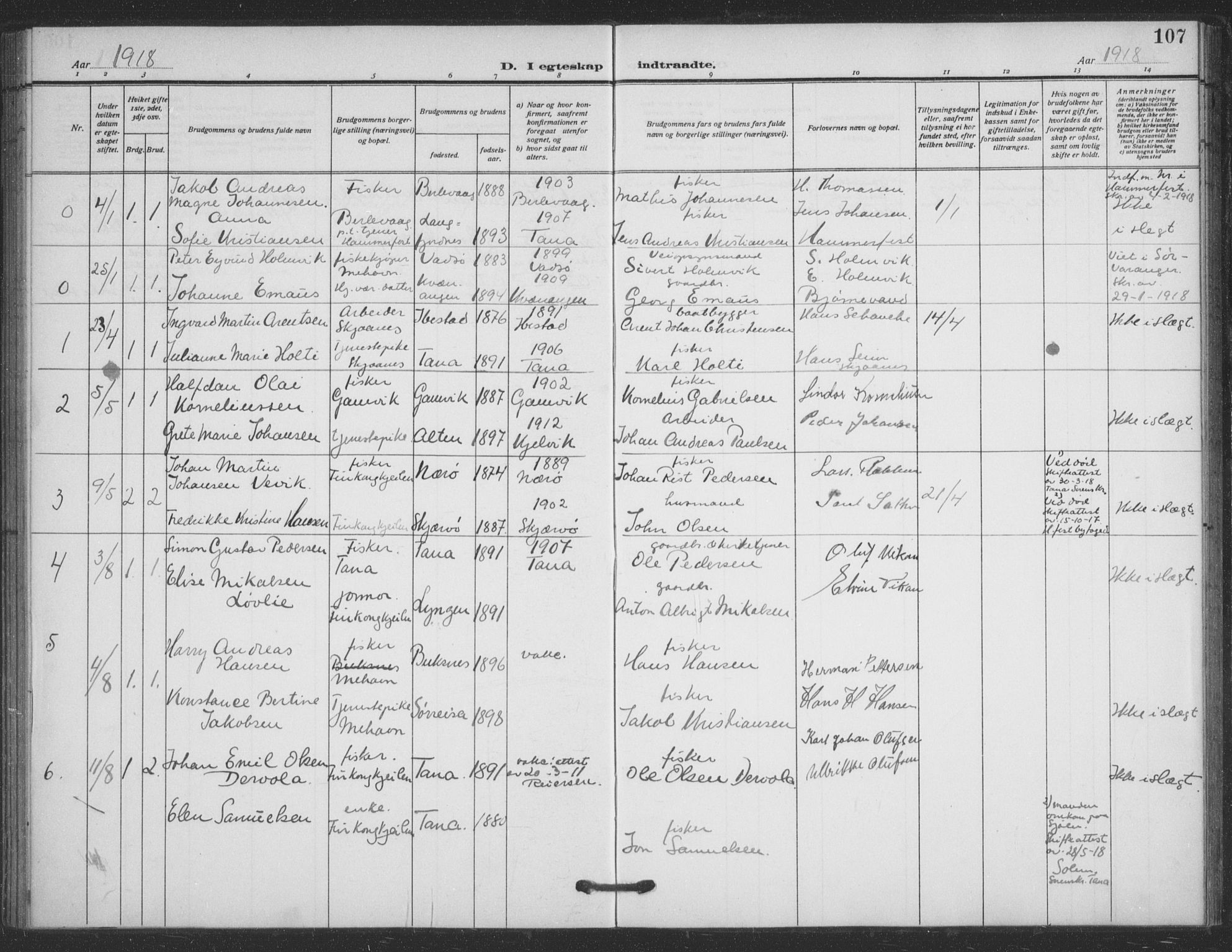 Tana sokneprestkontor, SATØ/S-1334/H/Ha/L0008kirke: Parish register (official) no. 8, 1908-1920, p. 107