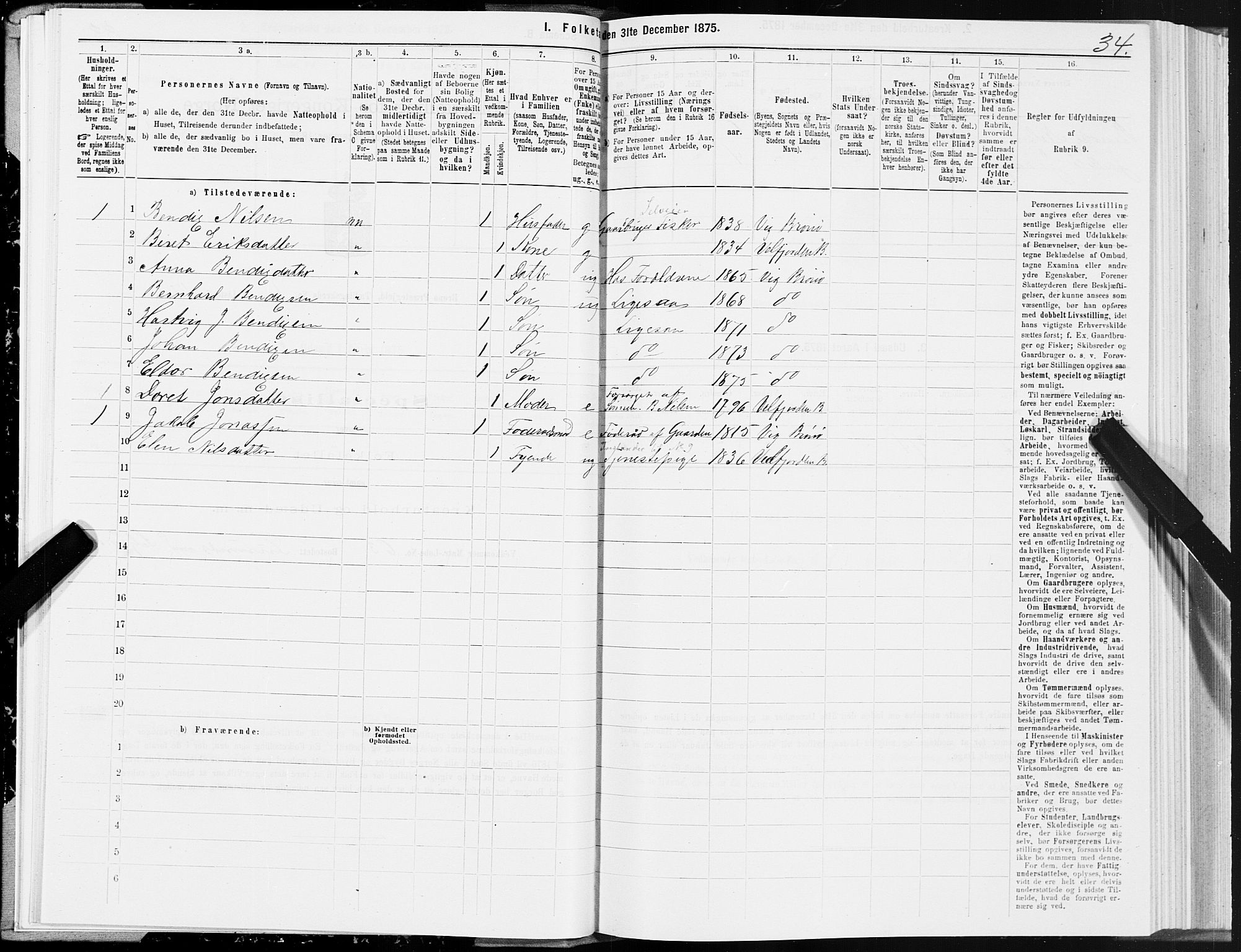 SAT, 1875 census for 1814P Brønnøy, 1875, p. 1034