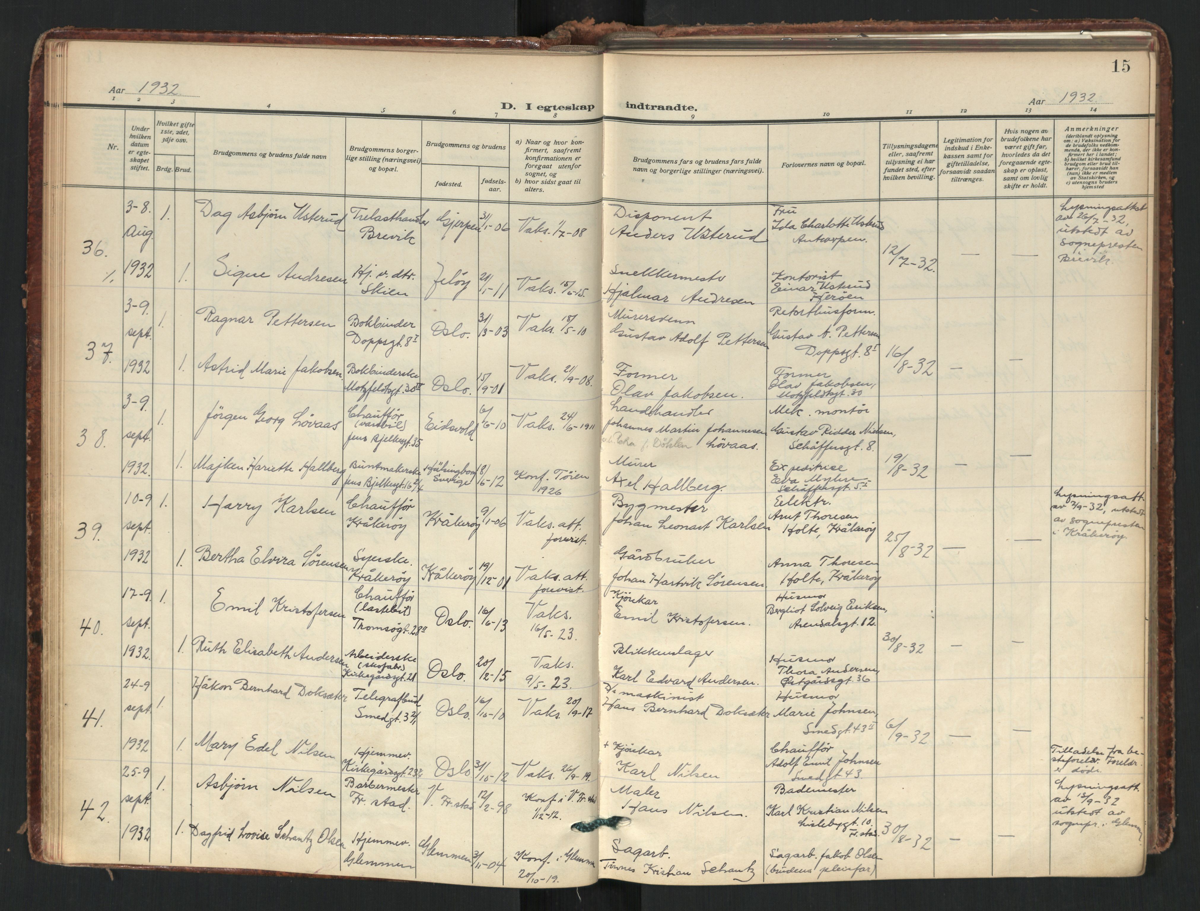 Tøyen prestekontor Kirkebøker, AV/SAO-A-10167a/F/Fa/L0006: Parish register (official) no. I 6, 1931-1966, p. 15