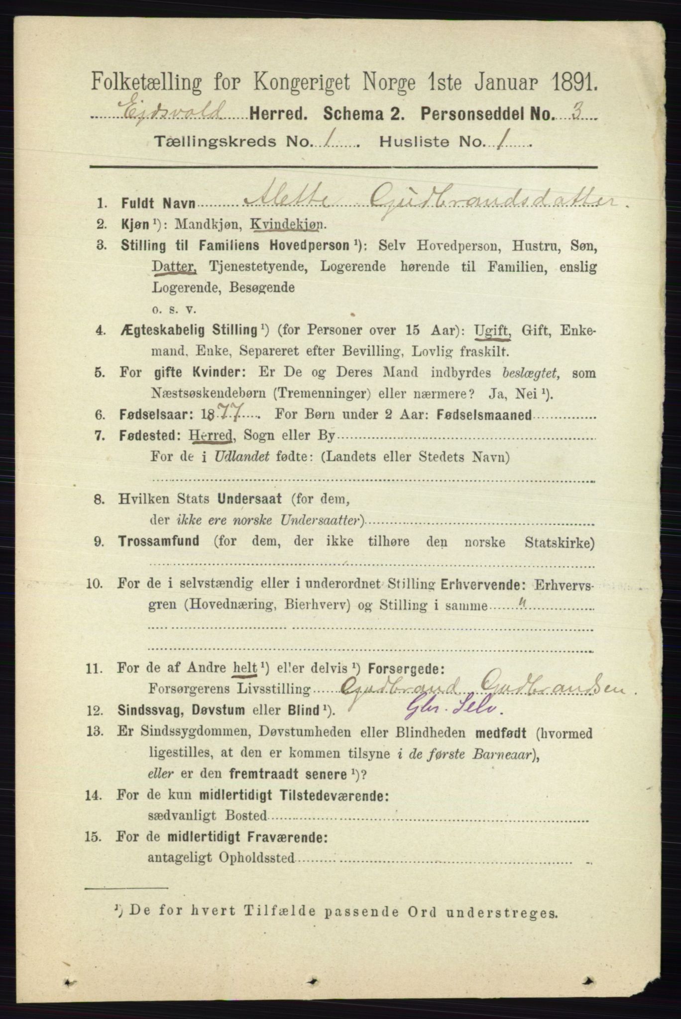 RA, 1891 census for 0237 Eidsvoll, 1891, p. 198