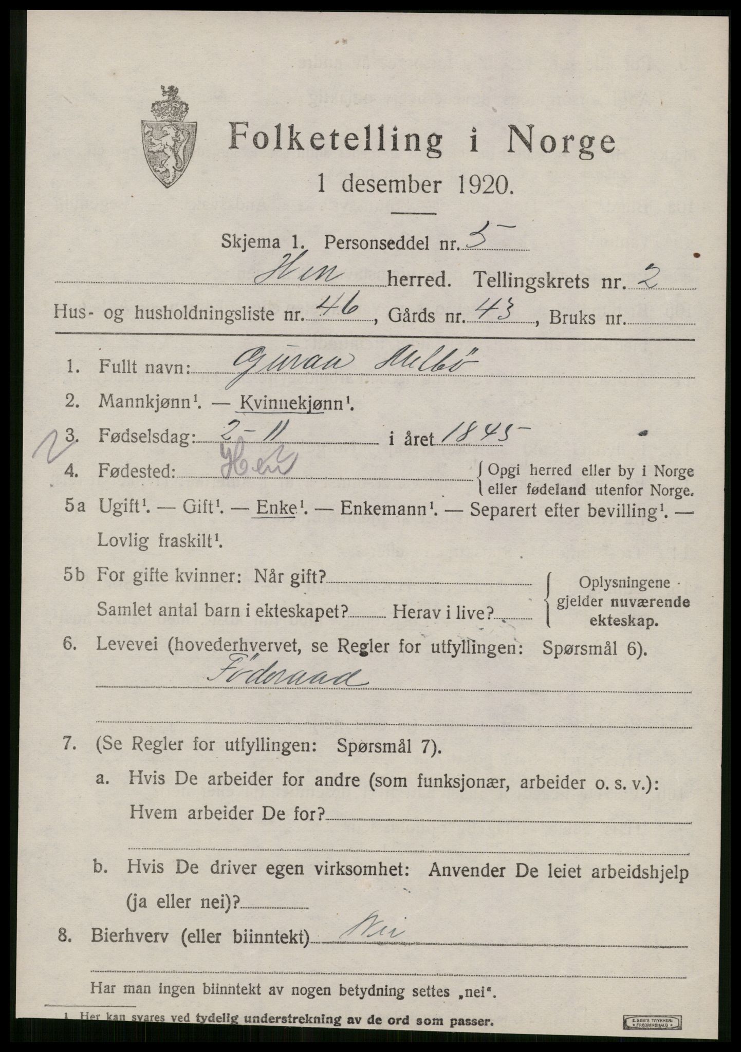 SAT, 1920 census for Hen, 1920, p. 1418