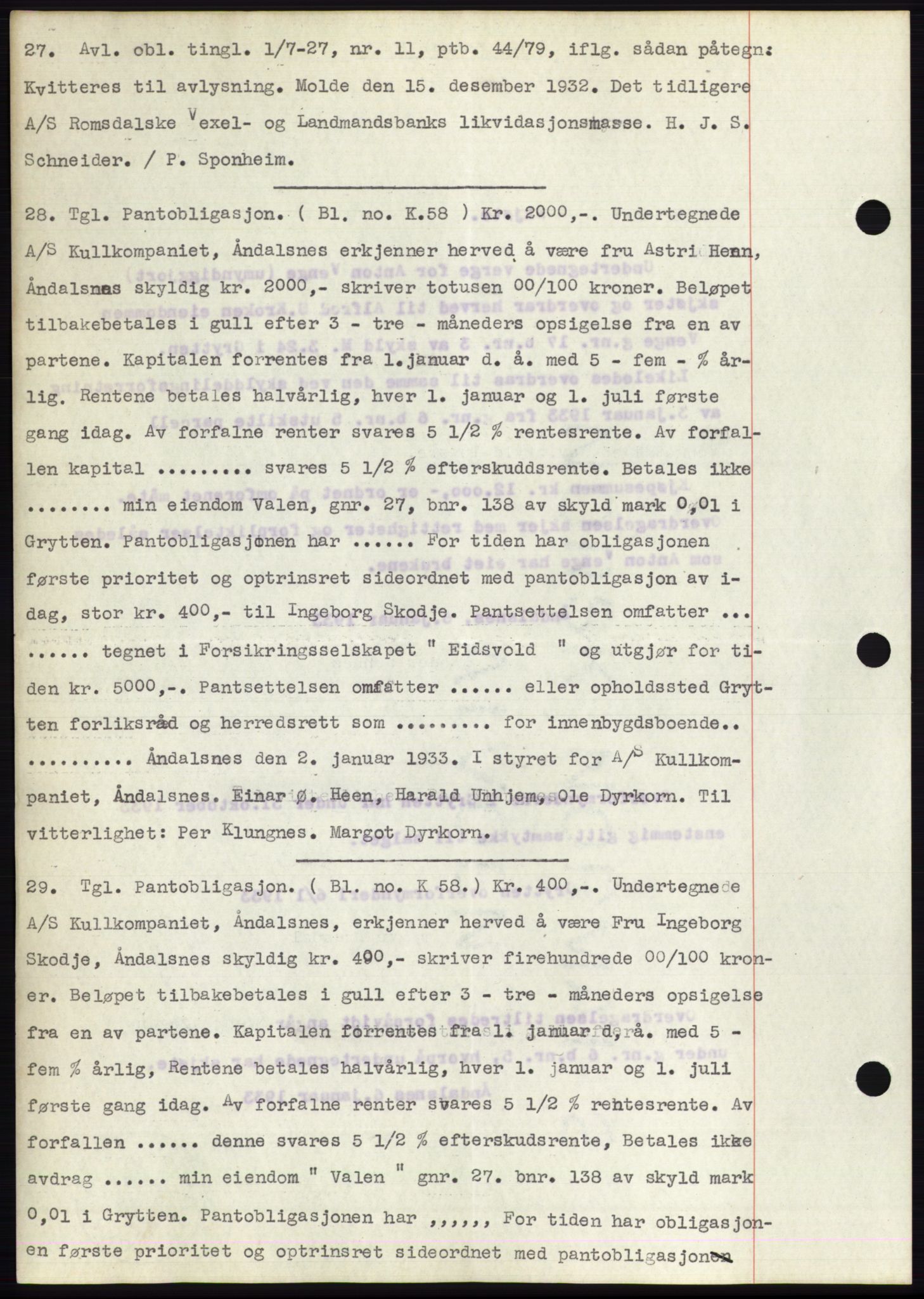 Romsdal sorenskriveri, AV/SAT-A-4149/1/2/2C/L0062: Mortgage book no. 56, 1932-1933, Deed date: 16.01.1933