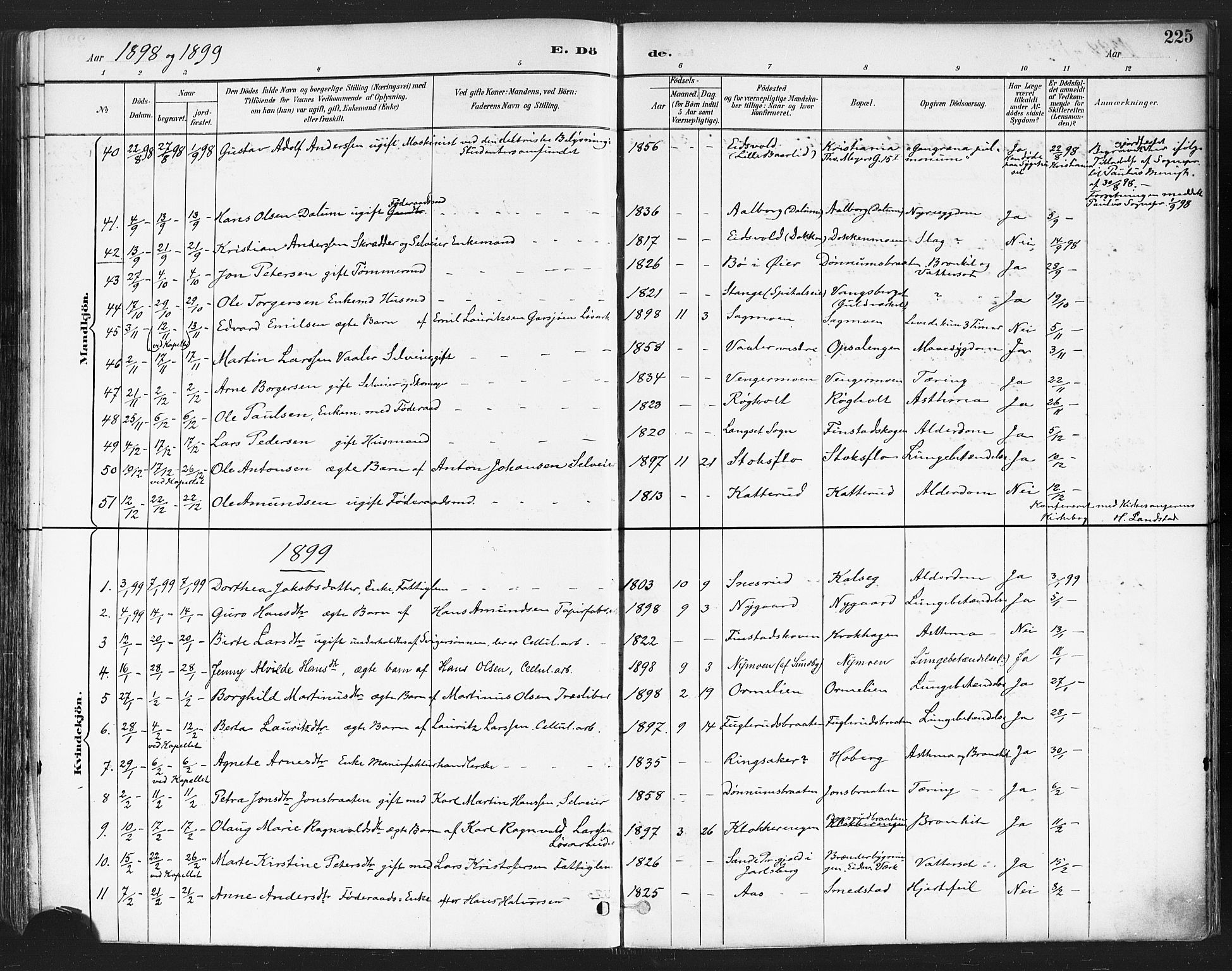 Eidsvoll prestekontor Kirkebøker, AV/SAO-A-10888/F/Fa/L0004: Parish register (official) no. I 4, 1891-1900, p. 225