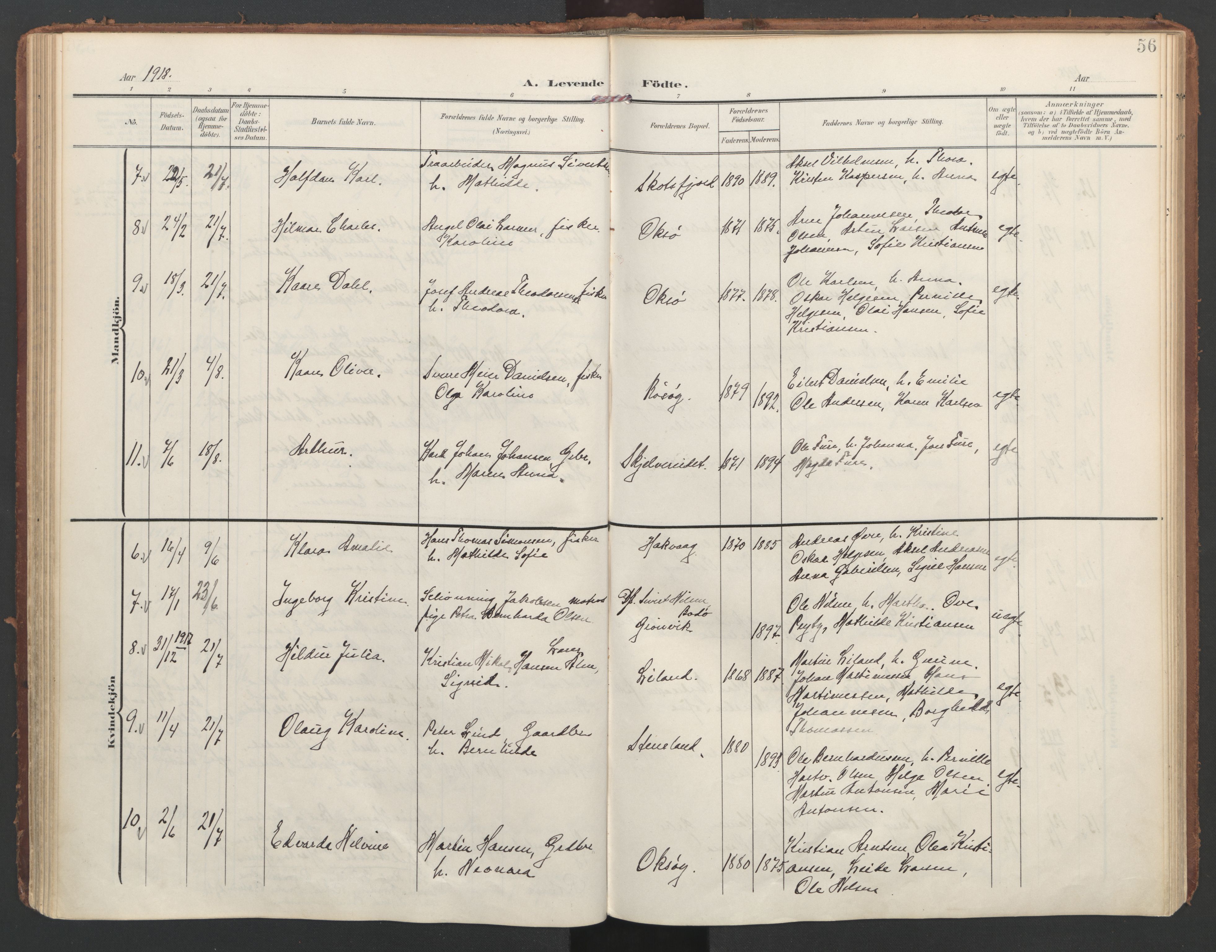 Ministerialprotokoller, klokkerbøker og fødselsregistre - Nordland, AV/SAT-A-1459/855/L0805: Parish register (official) no. 855A13, 1906-1920, p. 56