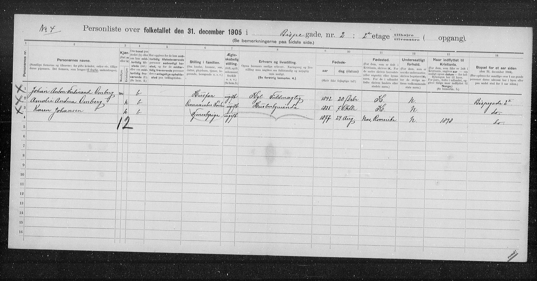 OBA, Municipal Census 1905 for Kristiania, 1905, p. 2521