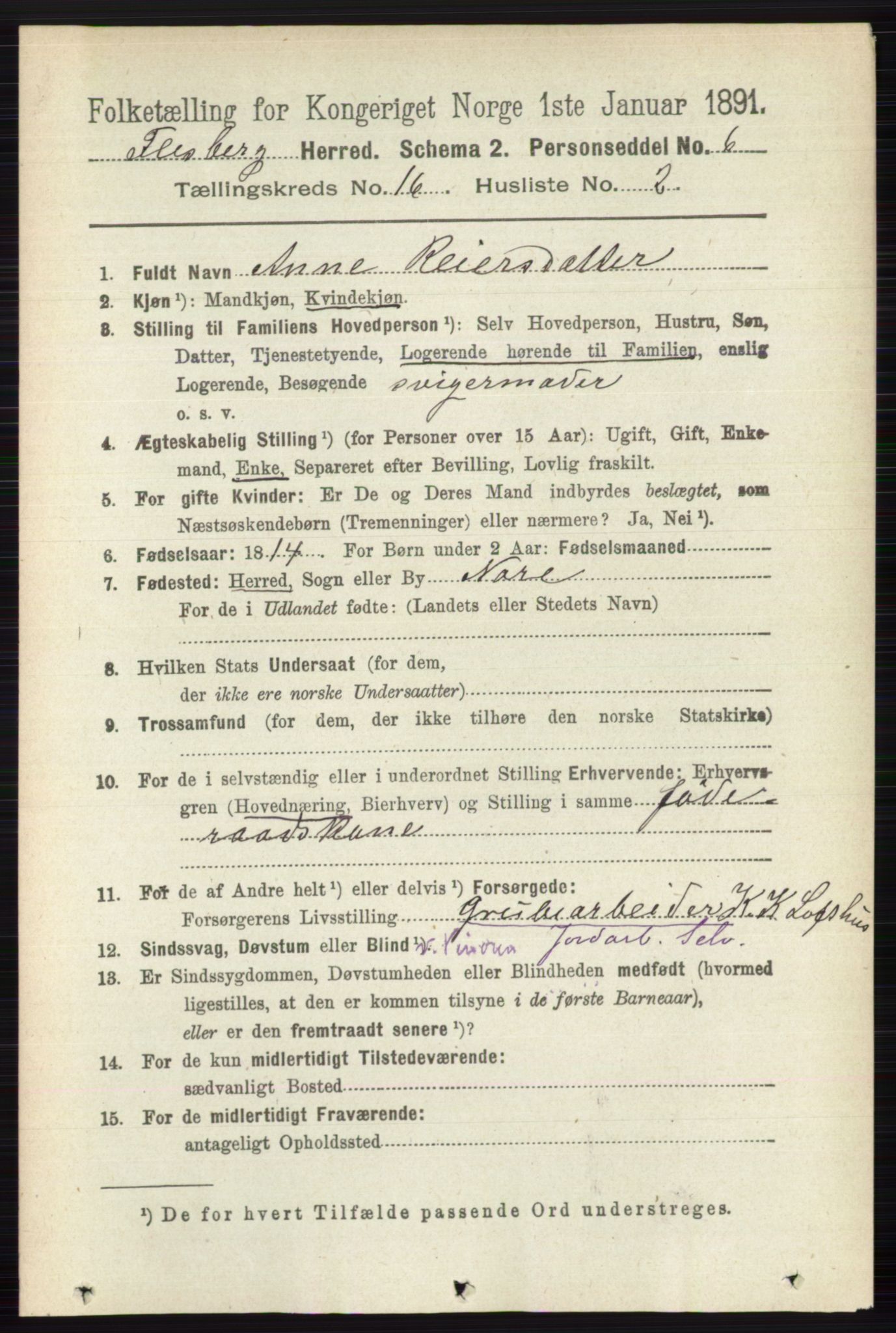 RA, 1891 census for 0631 Flesberg, 1891, p. 2859