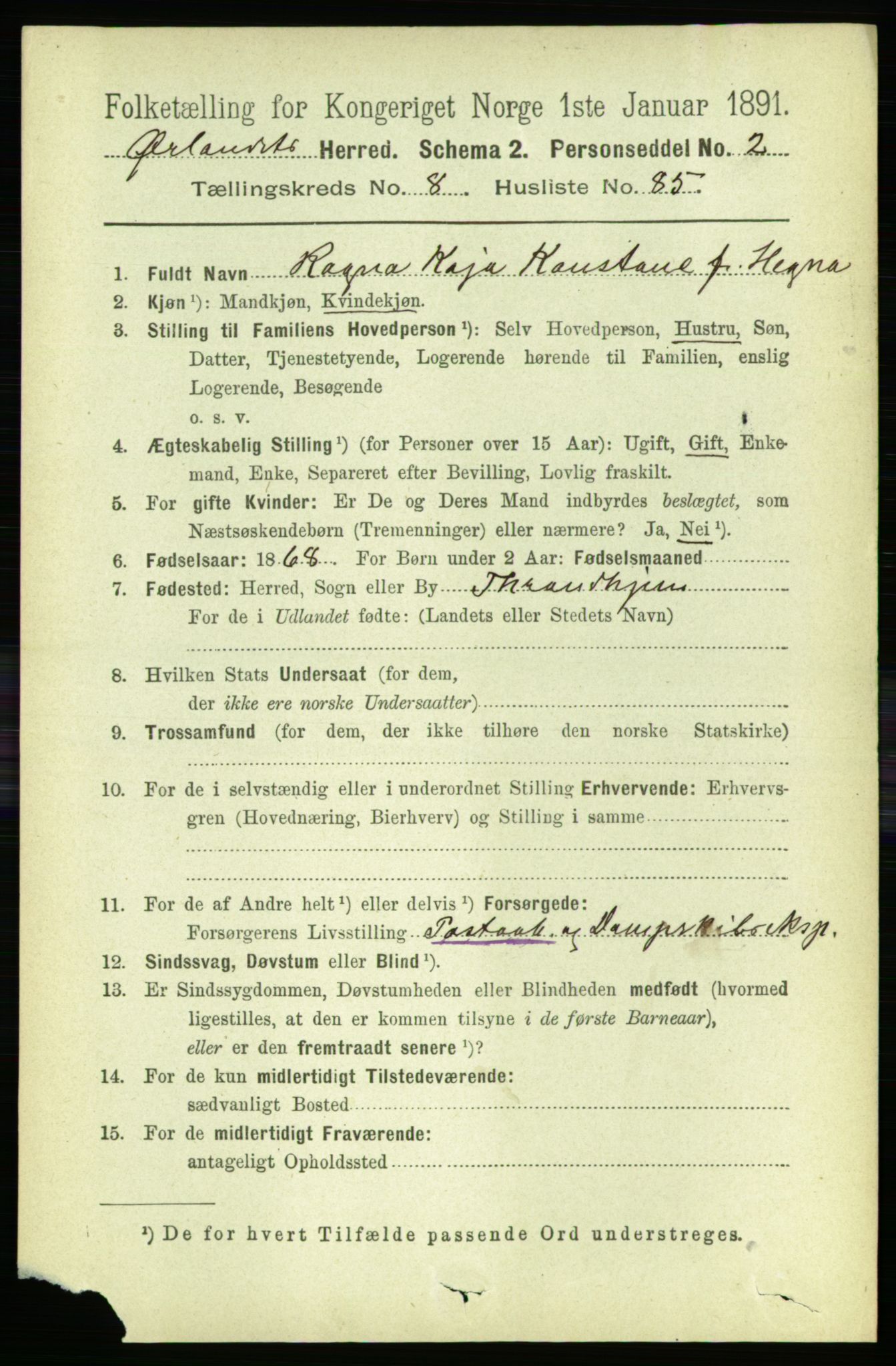 RA, 1891 census for 1621 Ørland, 1891, p. 3742