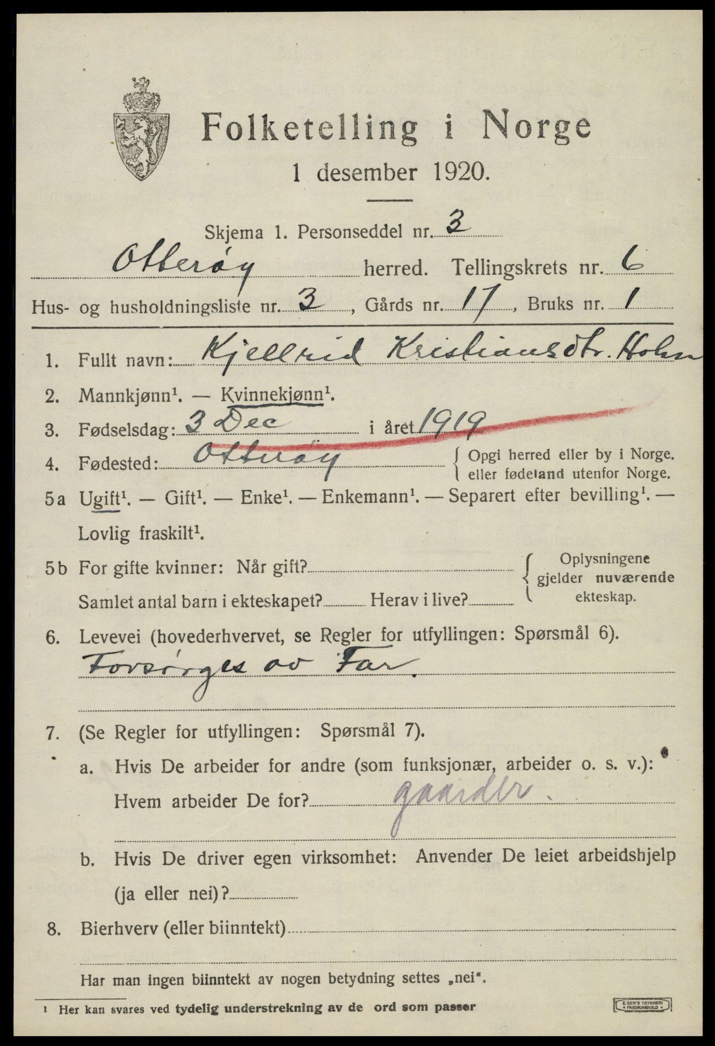 SAT, 1920 census for Otterøy, 1920, p. 2255