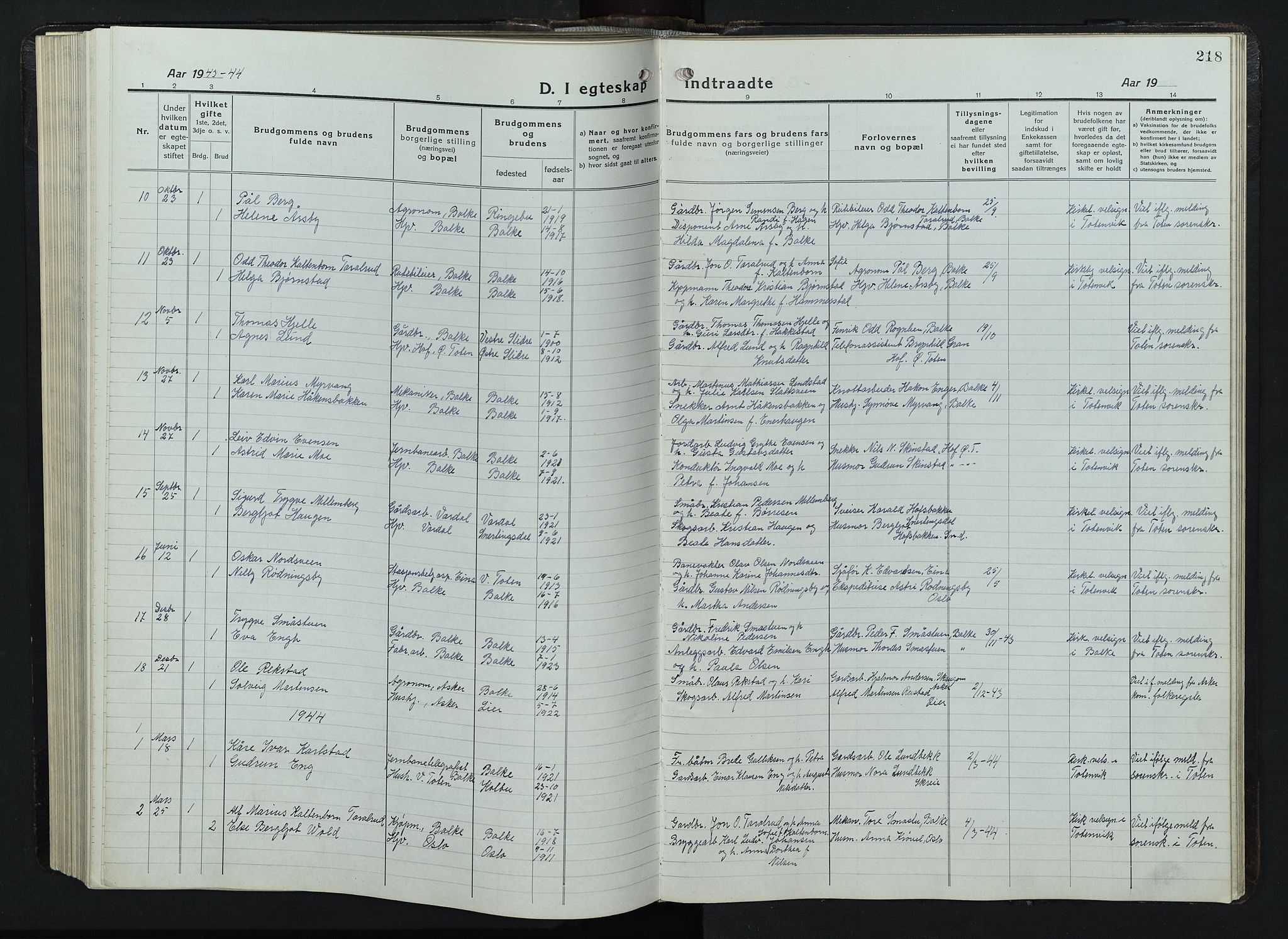 Balke prestekontor, SAH/PREST-106/H/Ha/Hab/L0001: Parish register (copy) no. 1, 1920-1955, p. 218