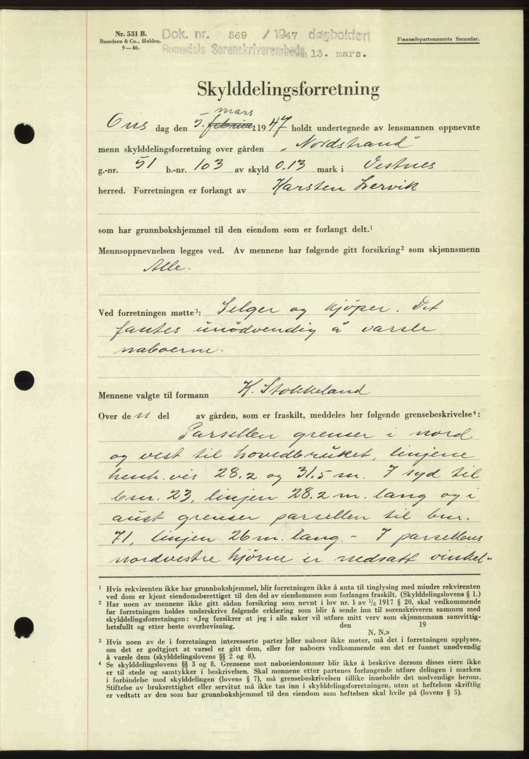 Romsdal sorenskriveri, AV/SAT-A-4149/1/2/2C: Mortgage book no. A22, 1947-1947, Diary no: : 569/1947