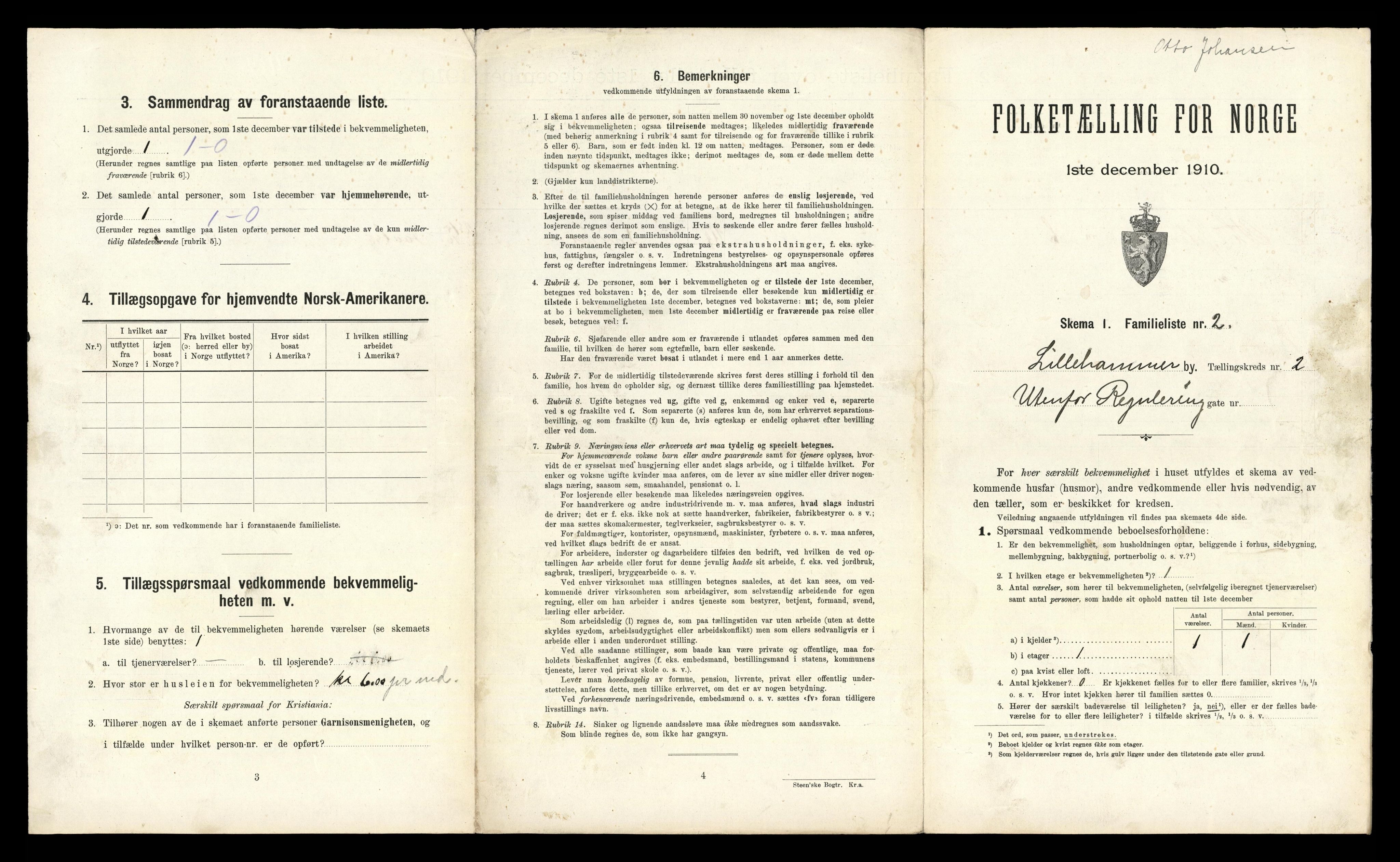 RA, 1910 census for Lillehammer, 1910, p. 1075