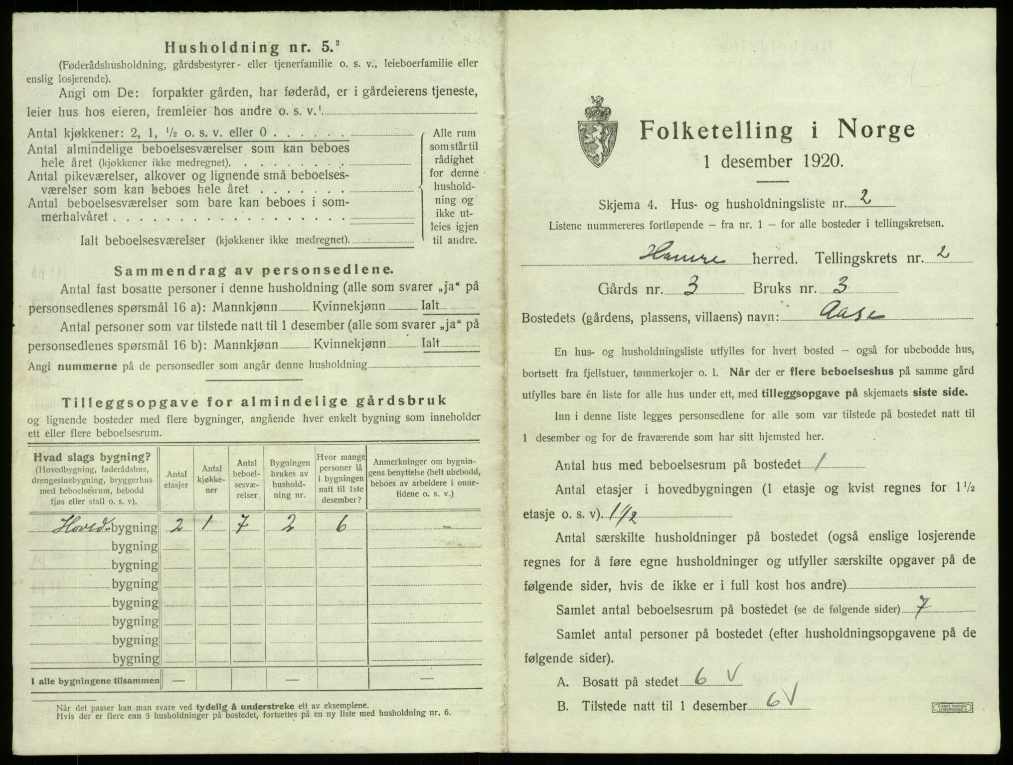 SAB, 1920 census for Hamre, 1920, p. 121