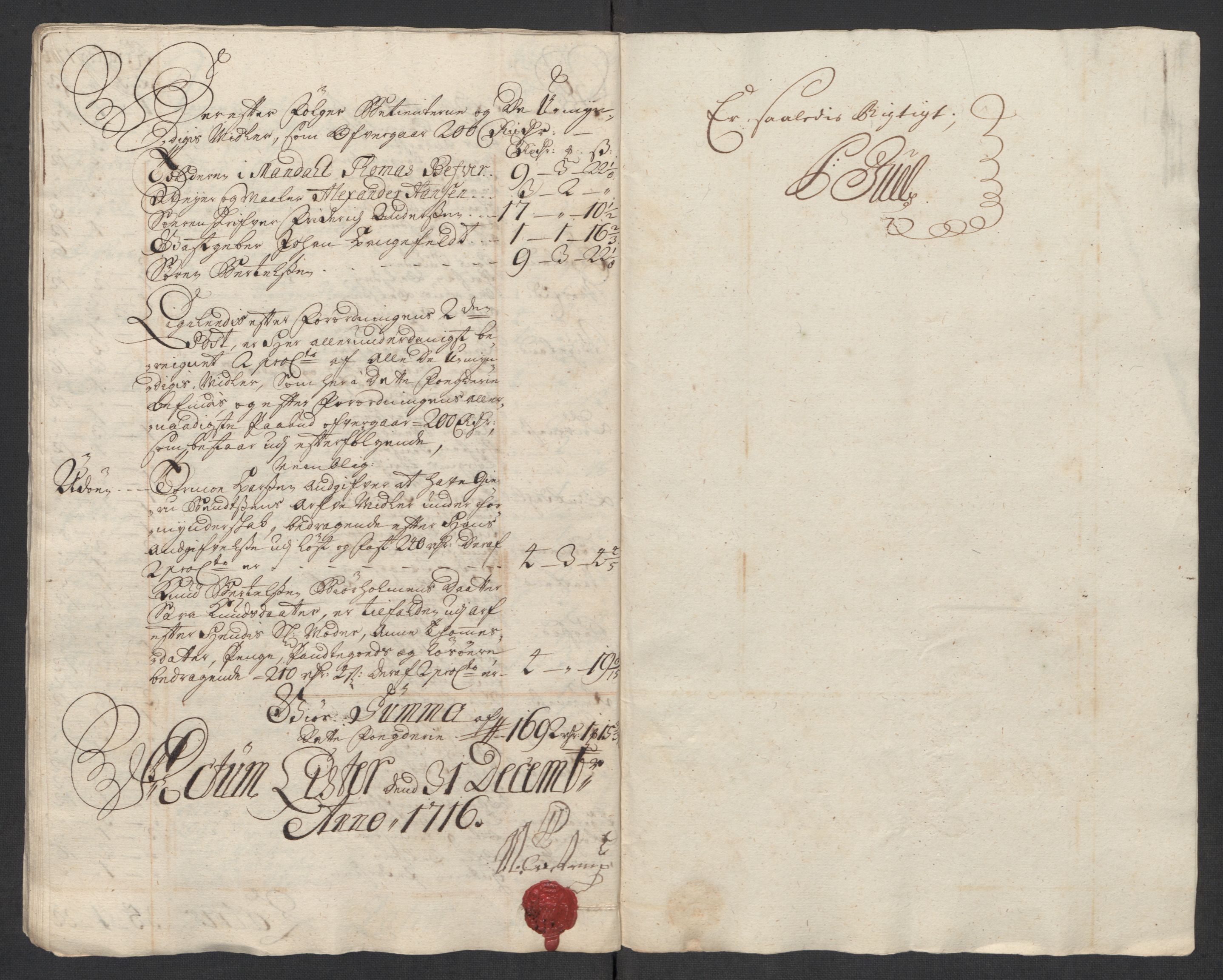 Rentekammeret inntil 1814, Reviderte regnskaper, Fogderegnskap, AV/RA-EA-4092/R43/L2560: Fogderegnskap Lista og Mandal, 1716, p. 146