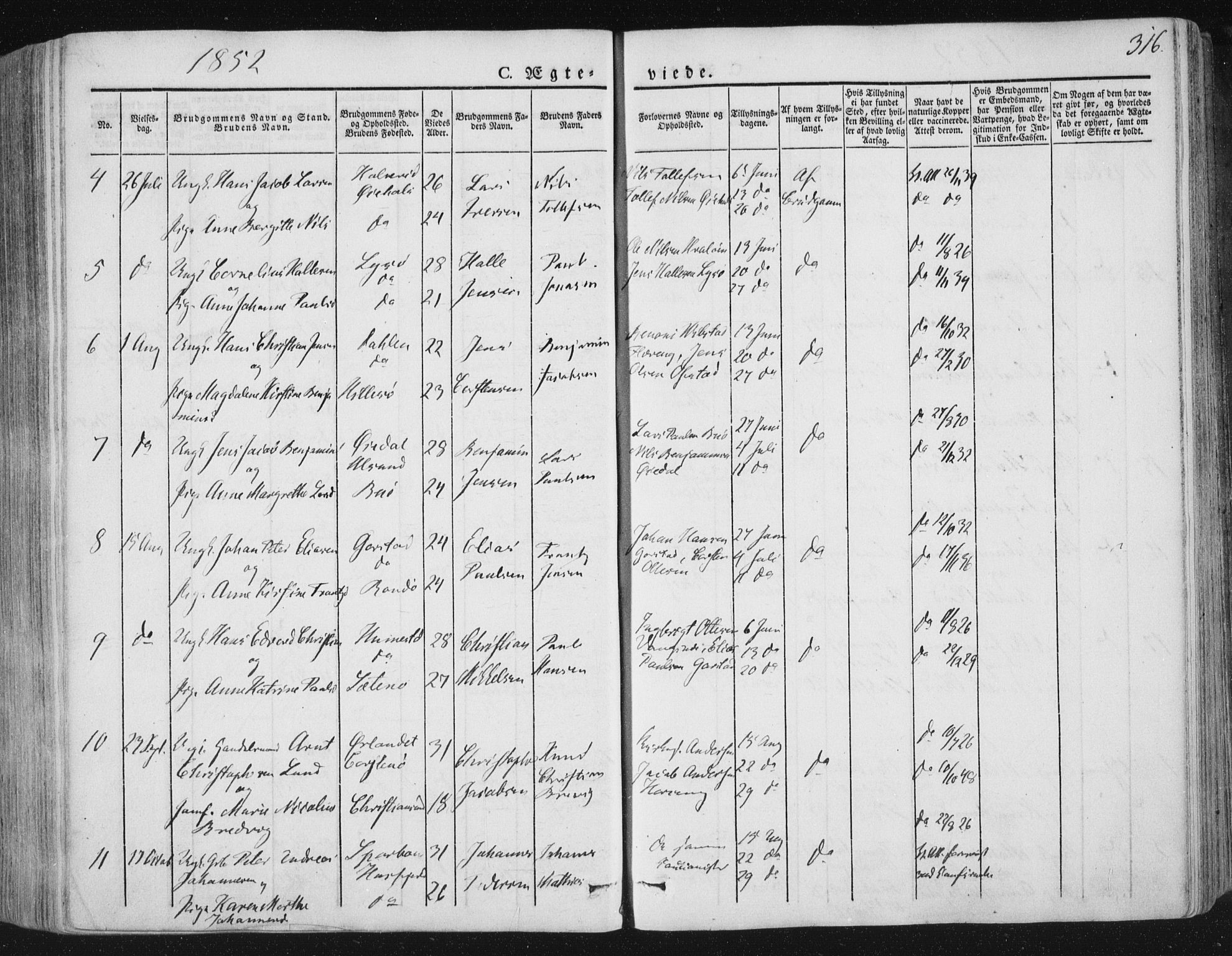 Ministerialprotokoller, klokkerbøker og fødselsregistre - Nord-Trøndelag, SAT/A-1458/784/L0669: Parish register (official) no. 784A04, 1829-1859, p. 316