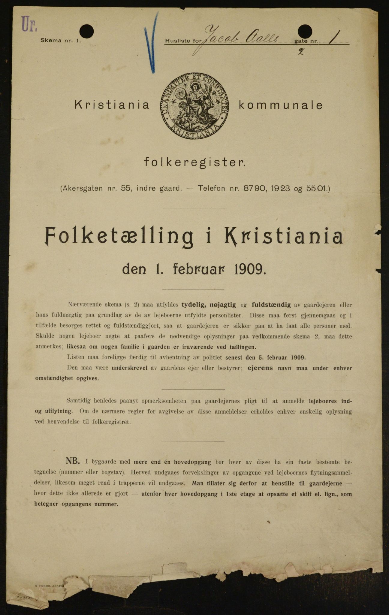 OBA, Municipal Census 1909 for Kristiania, 1909, p. 40836